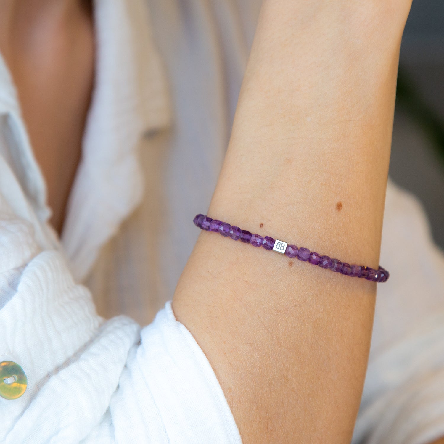 Amethyst Cube Armband facettiert 4 mm