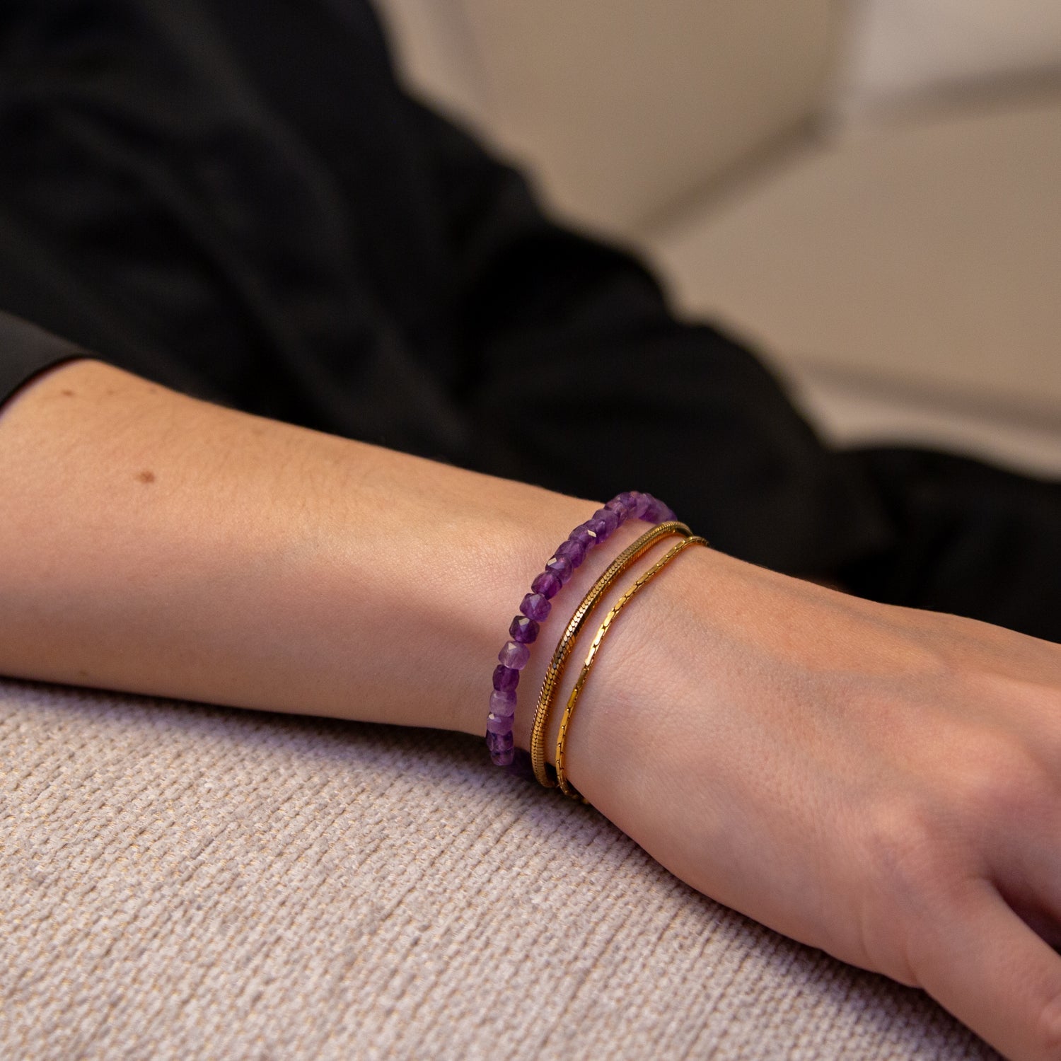 AMETHYST CUBE ARMBAND FACETTIERT 4MM - SET 2 DAMEN - BONES & BUDDHAS