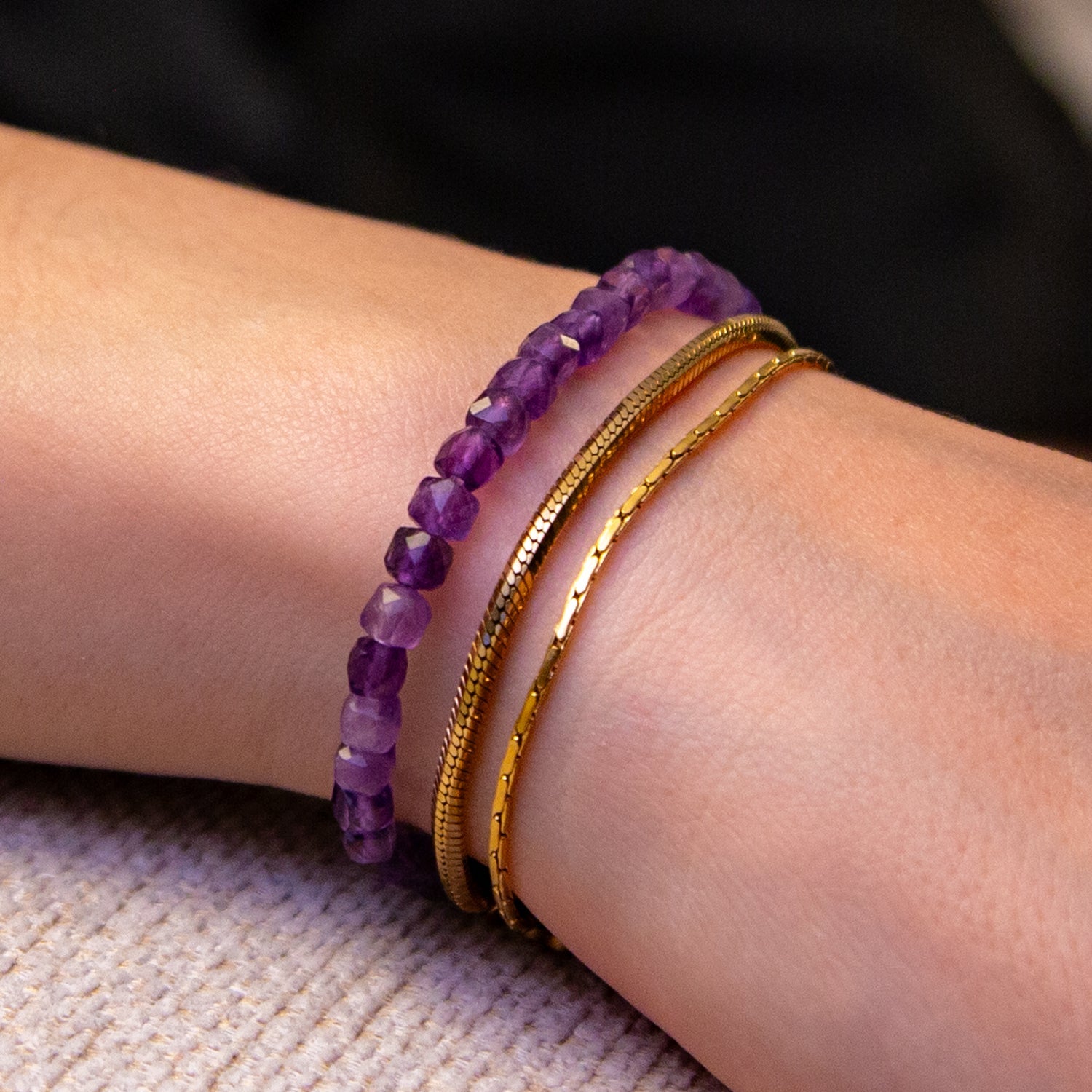 AMETHYST CUBE ARMBAND FACETTIERT 4MM - SET 2 DAMEN - BONES & BUDDHAS