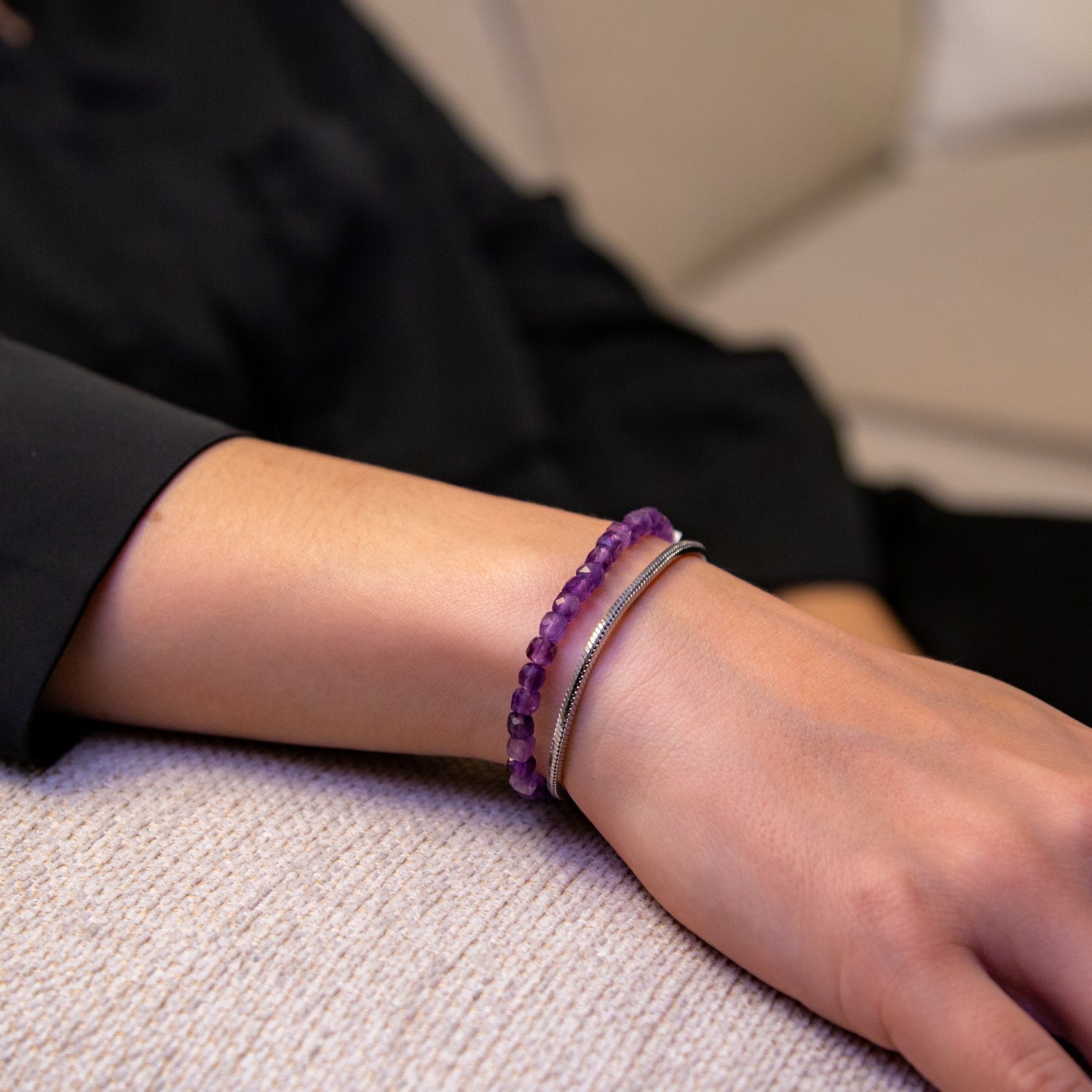 AMETHYST CUBE ARMBAND FACETTIERT 4MM - SET 1 DAMEN - BONES & BUDDHAS