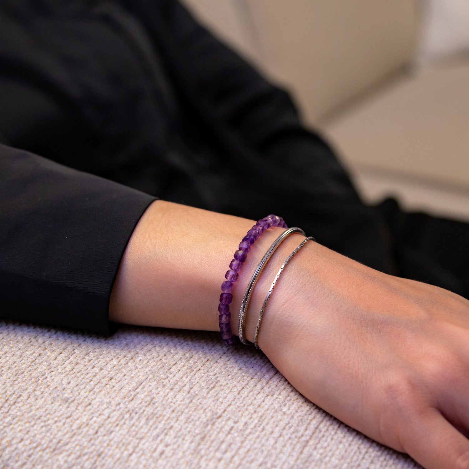 AMETHYST CUBE ARMBAND FACETTIERT 4MM - SET 2 DAMEN - BONES & BUDDHAS
