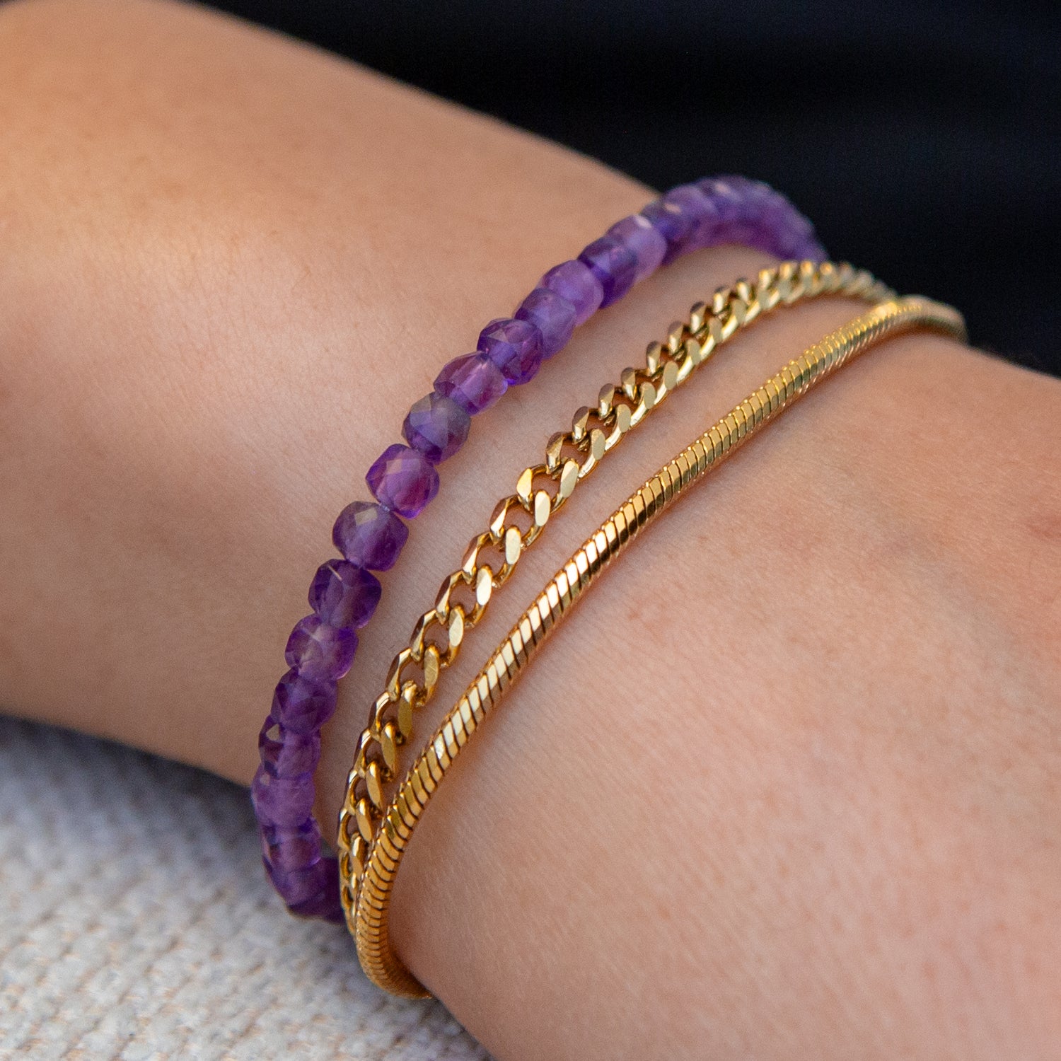 AMETHYST CUBE ARMBAND FACETTIERT 4MM - SET 2 HERREN