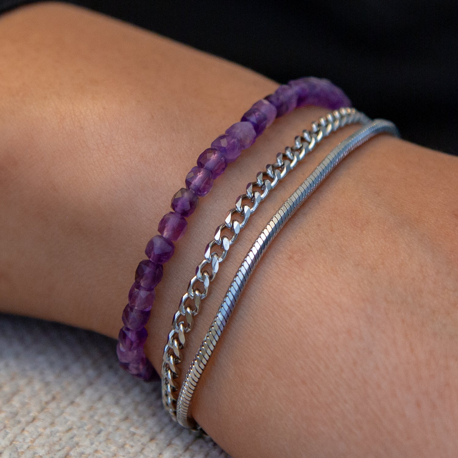 AMETHYST CUBE ARMBAND FACETTIERT 4MM - SET 2 HERREN