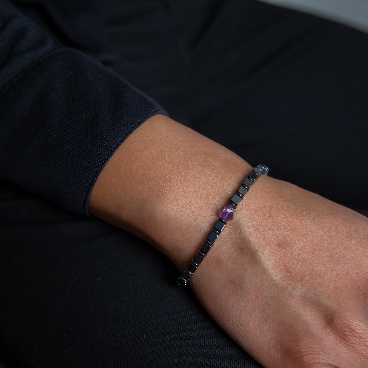 Amethyst und Hämatit glossy Armband 4mm- Februar Birthstone - BONES & BUDDHAS