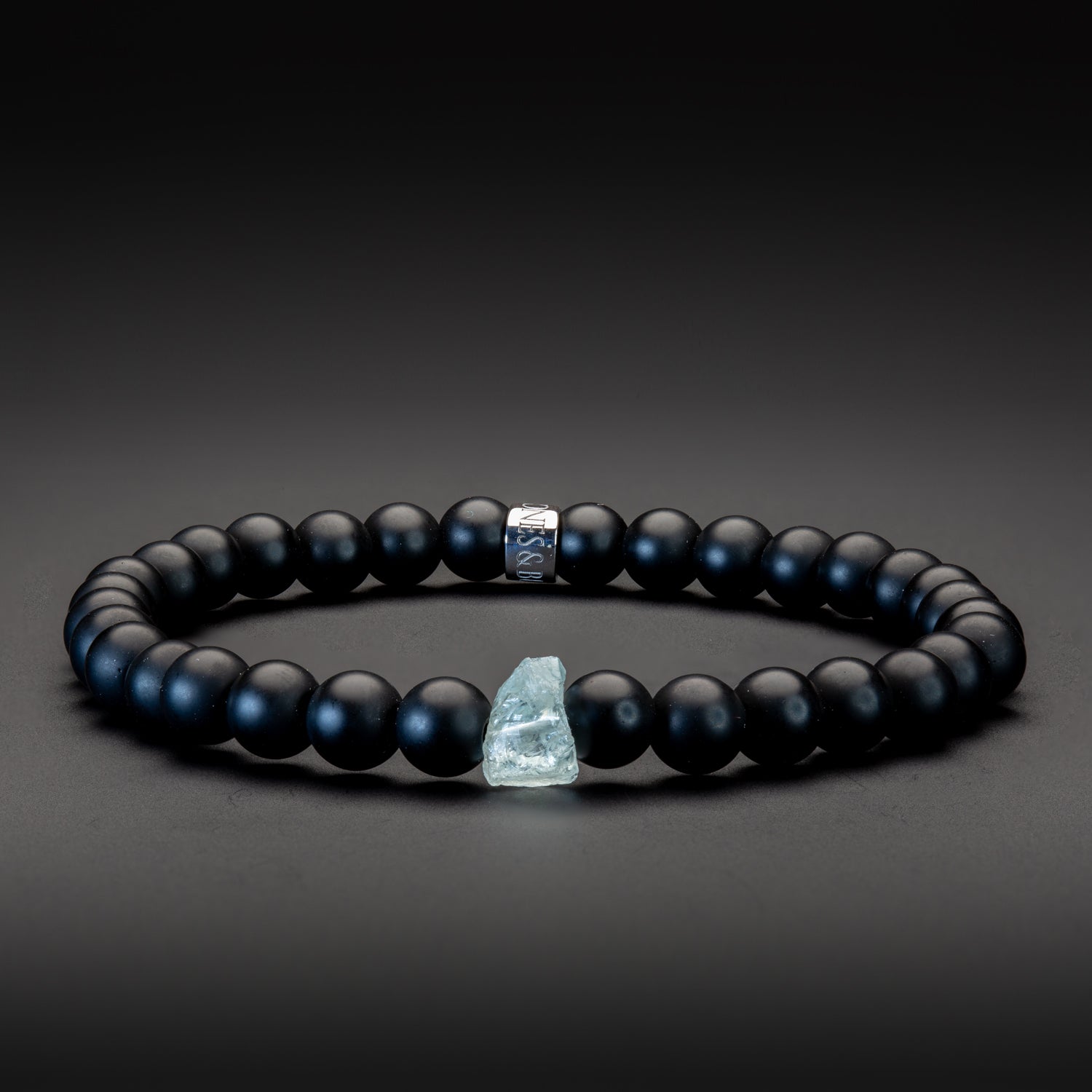 Aquamarine und Black Onyx matt Armband 6mm- März Birthstone - BONES & BUDDHAS