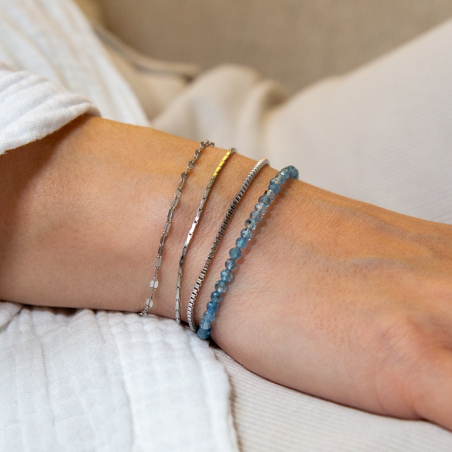 AQUAMARINE ARMBAND FACETTIERT 3MM - SET 3 DAMEN