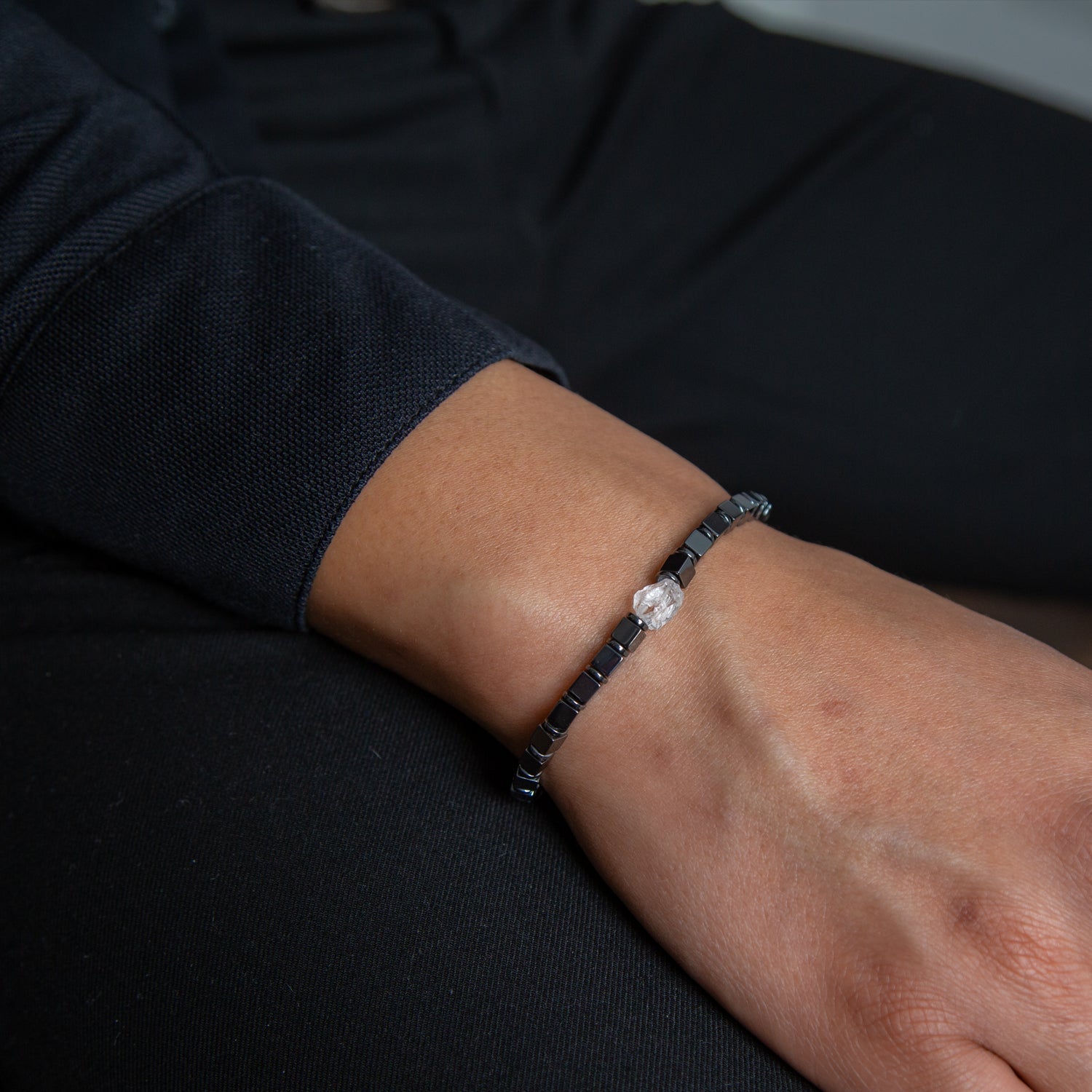 Bergkristall und Hämatit glossy Armband 4mm- April Birthstone - BONES & BUDDHAS