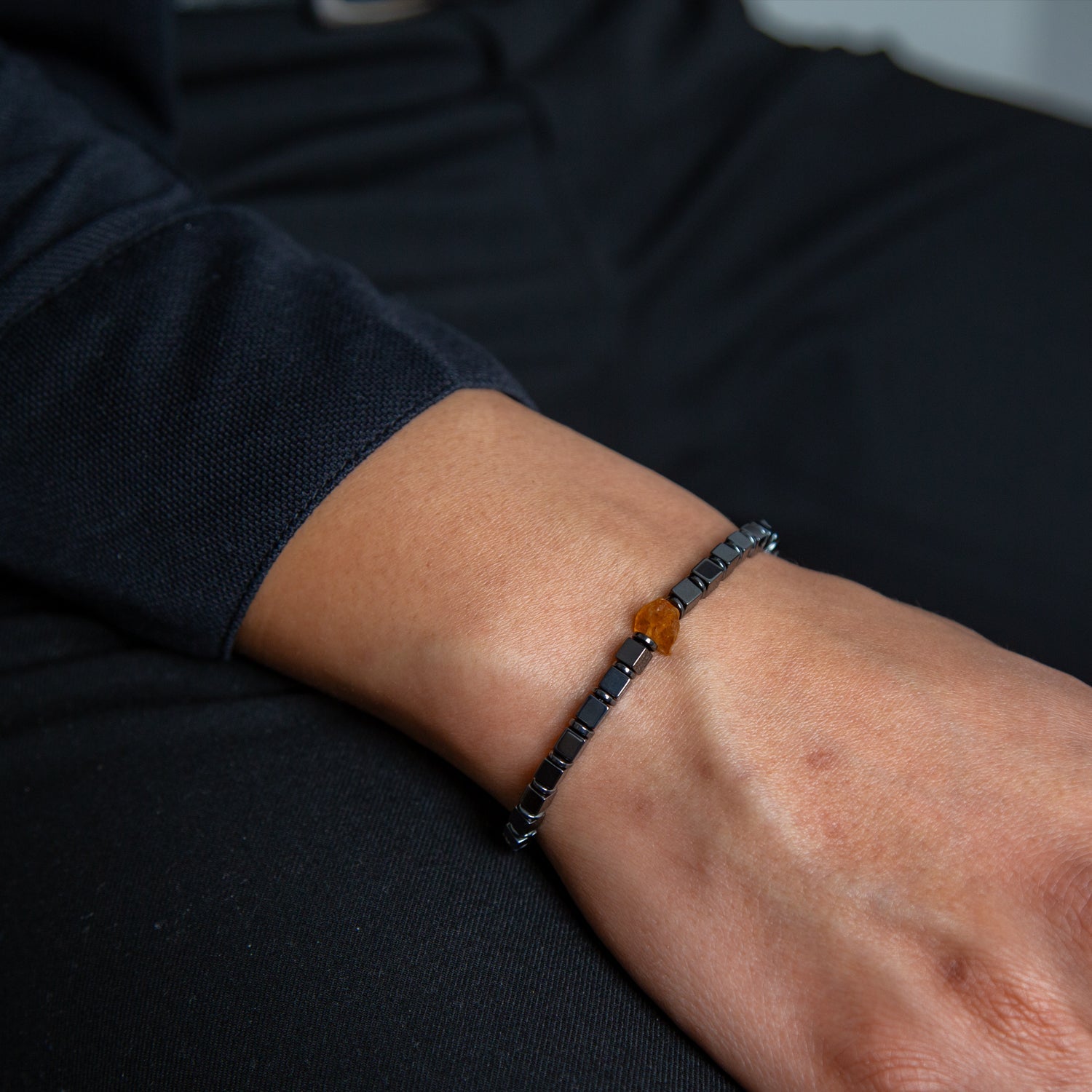 Citrin und Hämatit glossy Armband 4mm- November Birthstone - BONES & BUDDHAS