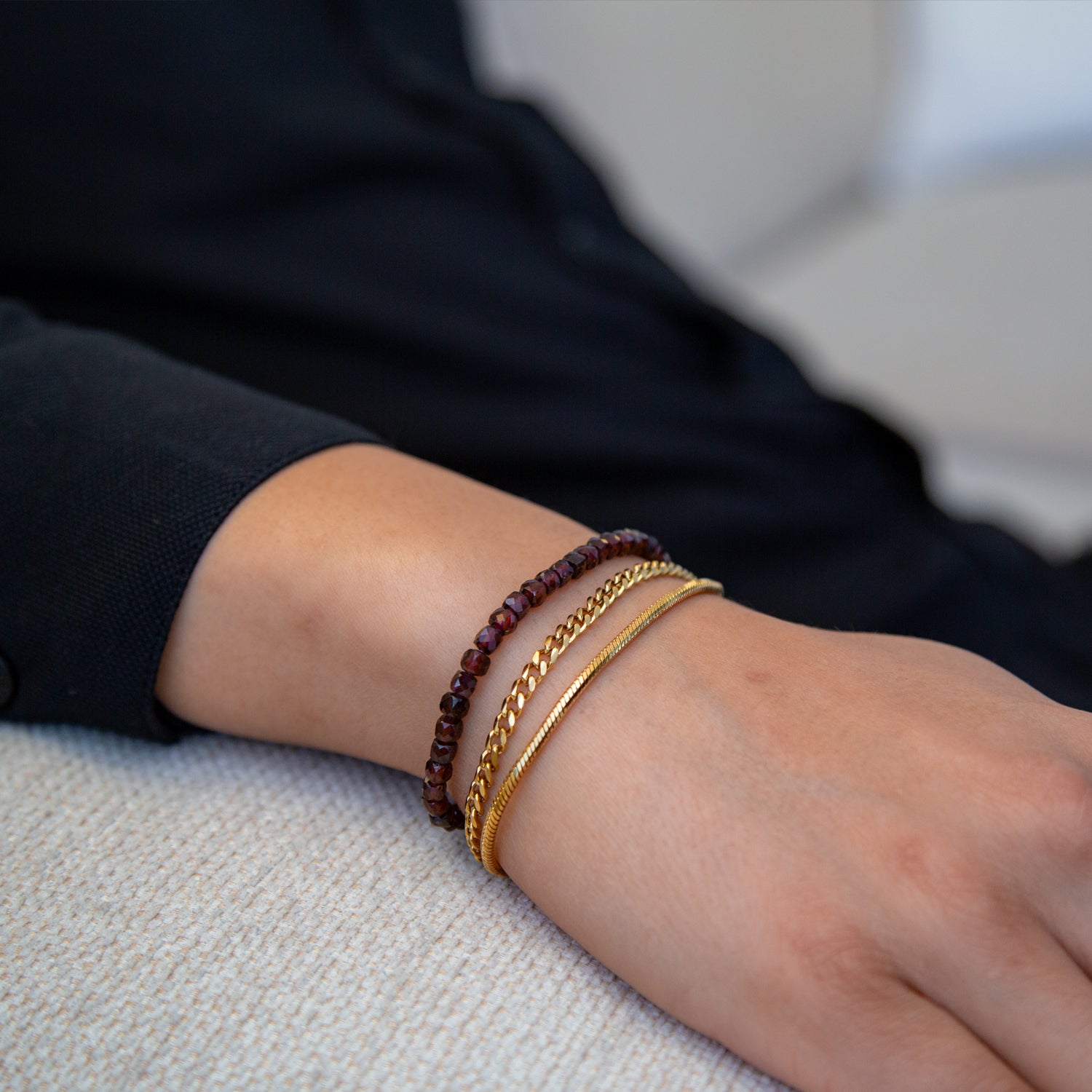 GRANAT CUBE ARMBAND FACETTIERT 4MM - SET 2 HERREN - BONES & BUDDHAS