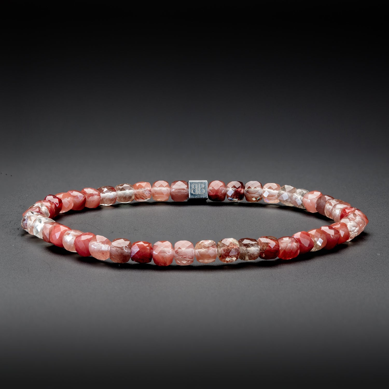 ROTER LABRADORIT CUBE ARMBAND FACETTIERT 4MM - SET 2 HERREN