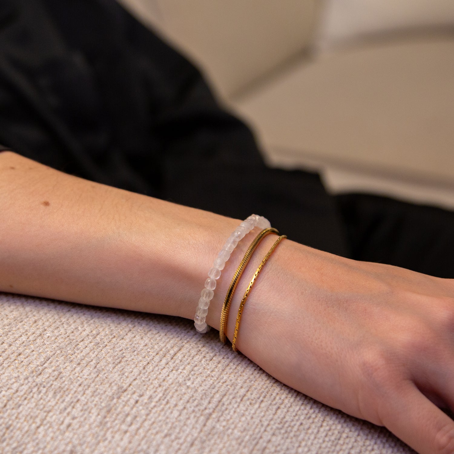 MOONSTONE CUBE ARMBAND FACETTIERT 4MM - SET 2 DAMEN