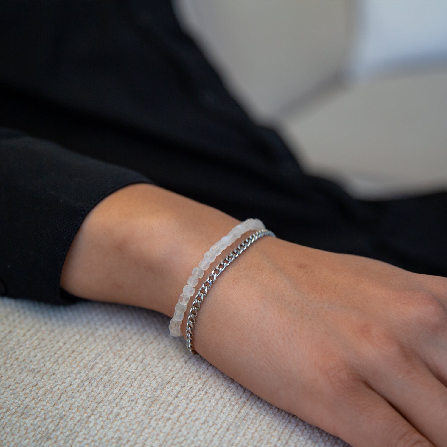 MOONSTONE CUBE ARMBAND FACETTIERT 4MM - SET 1 HERREN - BONES & BUDDHAS