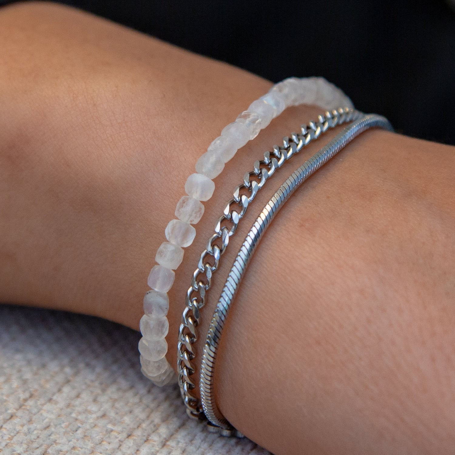 MOONSTONE CUBE ARMBAND FACETTIERT 4MM - SET 2 HERREN