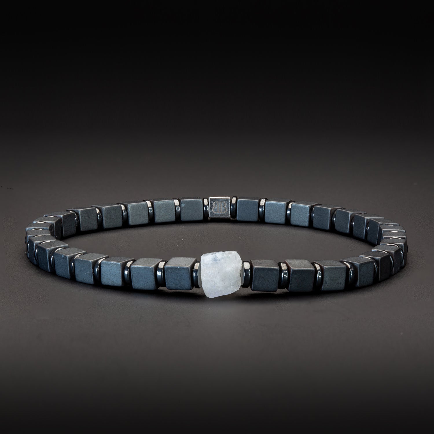 Mondstein und Hämatit matt Armband 4mm-Armband-Set (Juni Geburtsstein) - BONES & BUDDHAS