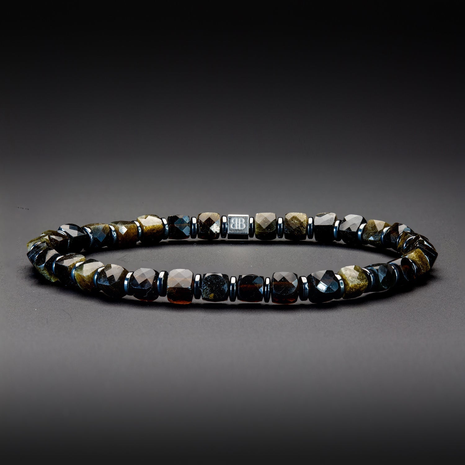 GOLD OBSIDIAN CUBE ARMBAND FACETTIERT 4MM - SET 2 HERREN