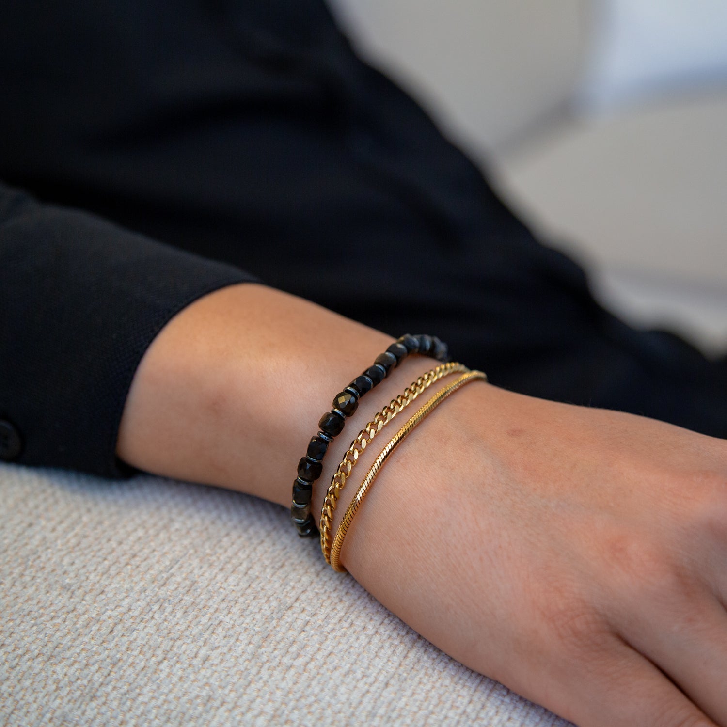 GOLD OBSIDIAN CUBE ARMBAND FACETTIERT 4MM - SET 2 HERREN