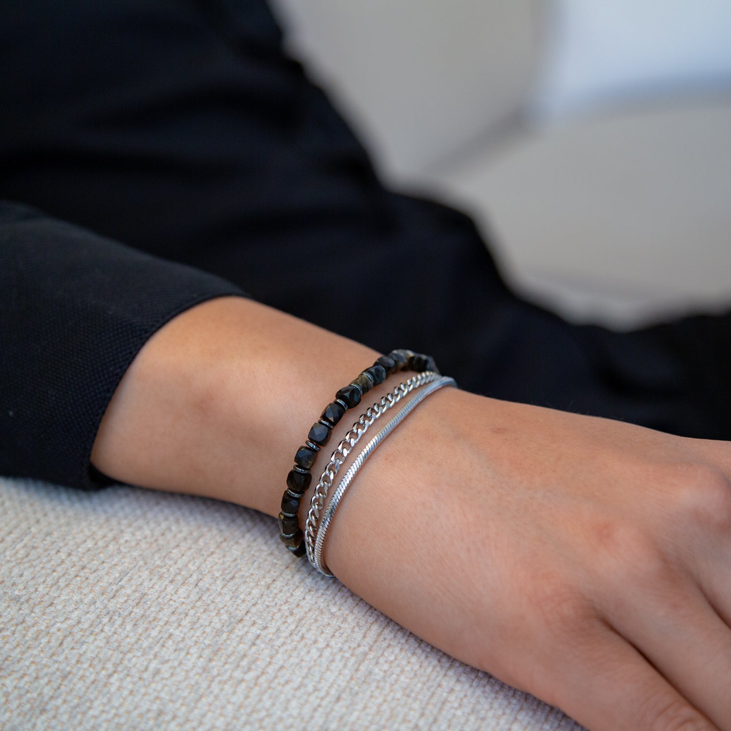 GOLD OBSIDIAN CUBE ARMBAND FACETTIERT 4MM - SET 2 HERREN