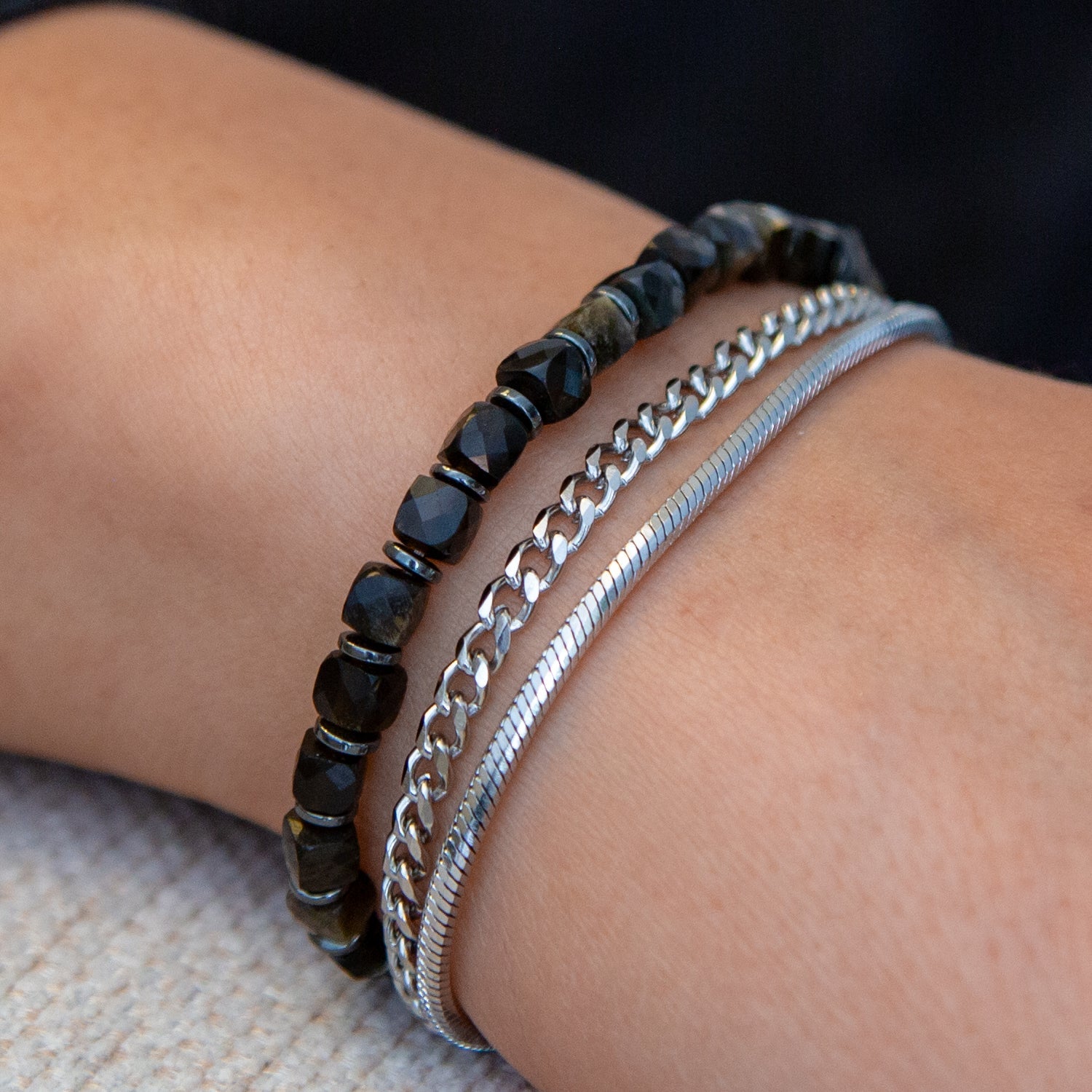 GOLD OBSIDIAN CUBE ARMBAND FACETTIERT 4MM - SET 2 HERREN