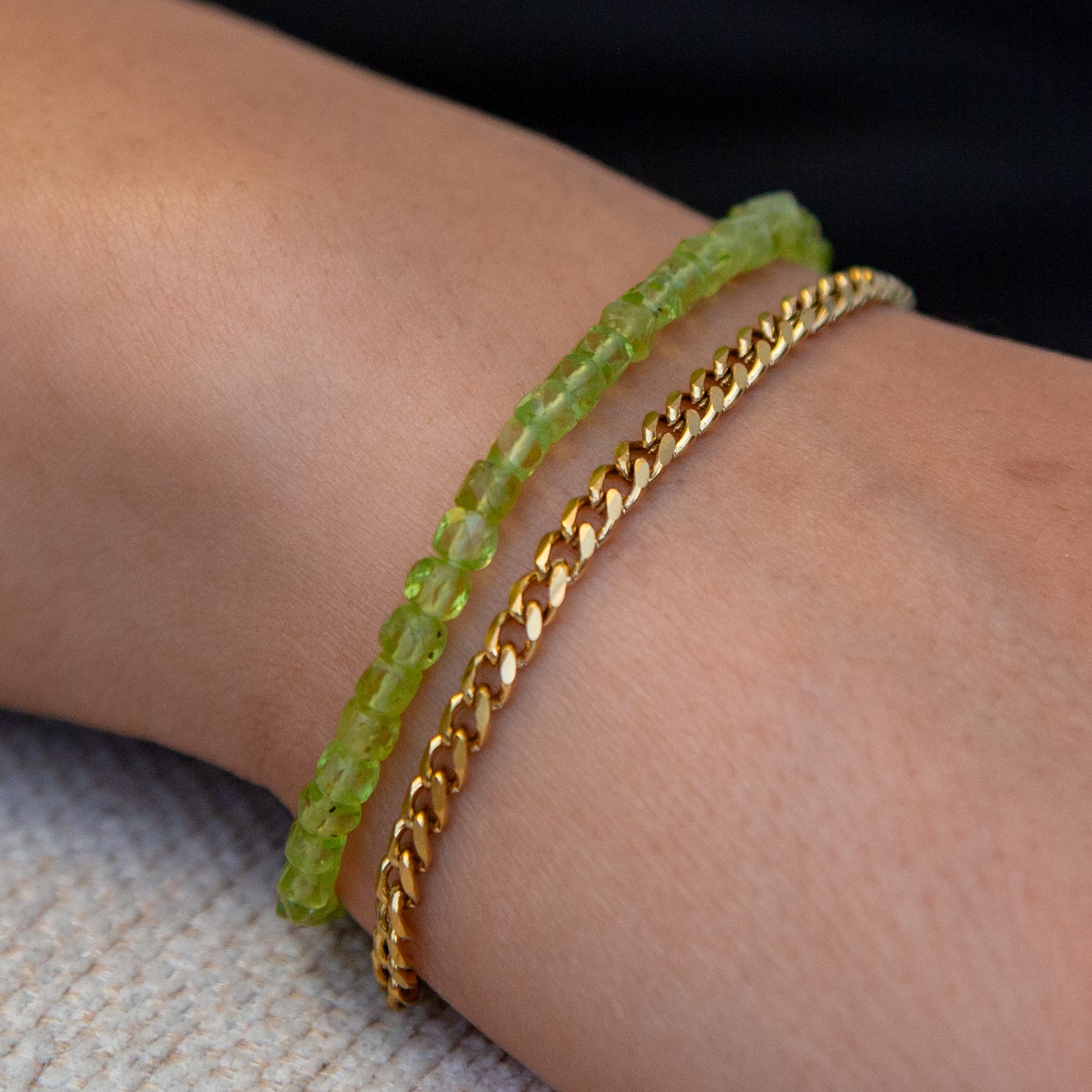PERIDOT CUBE ARMBAND FACETTIERT 4MM - SET 1 HERREN
