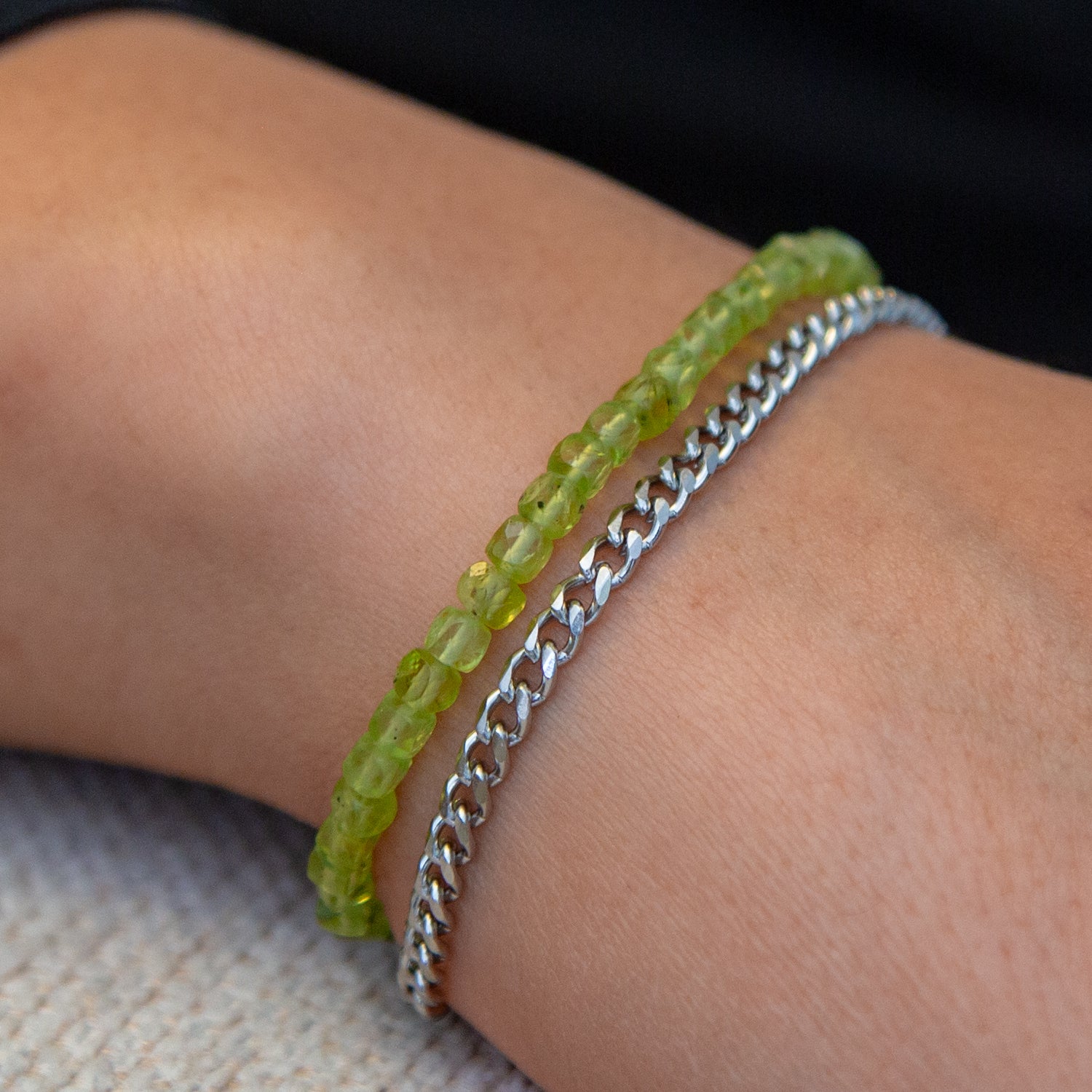 PERIDOT CUBE ARMBAND FACETTIERT 4MM - SET 1 HERREN