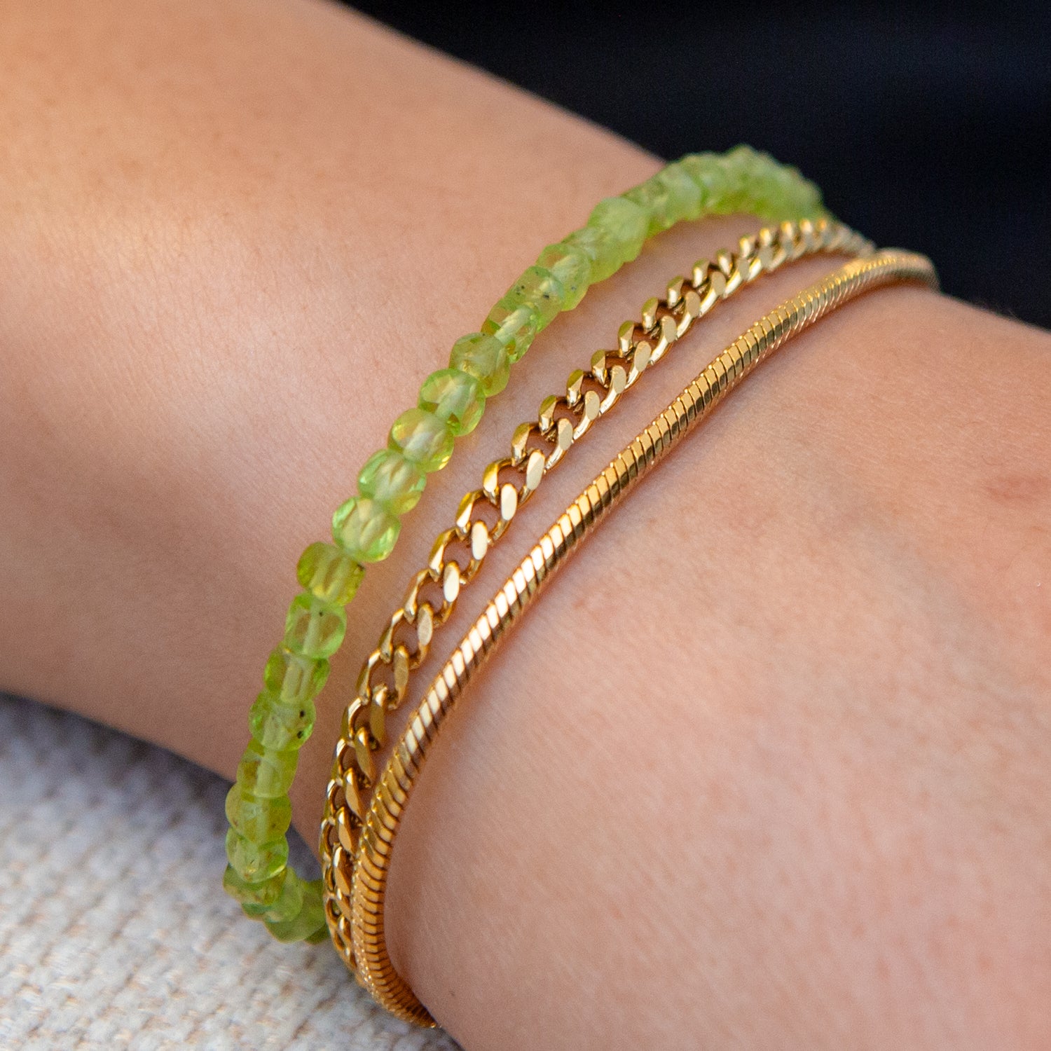 PERIDOT CUBE ARMBAND FACETTIERT 4MM - SET 2 HERREN