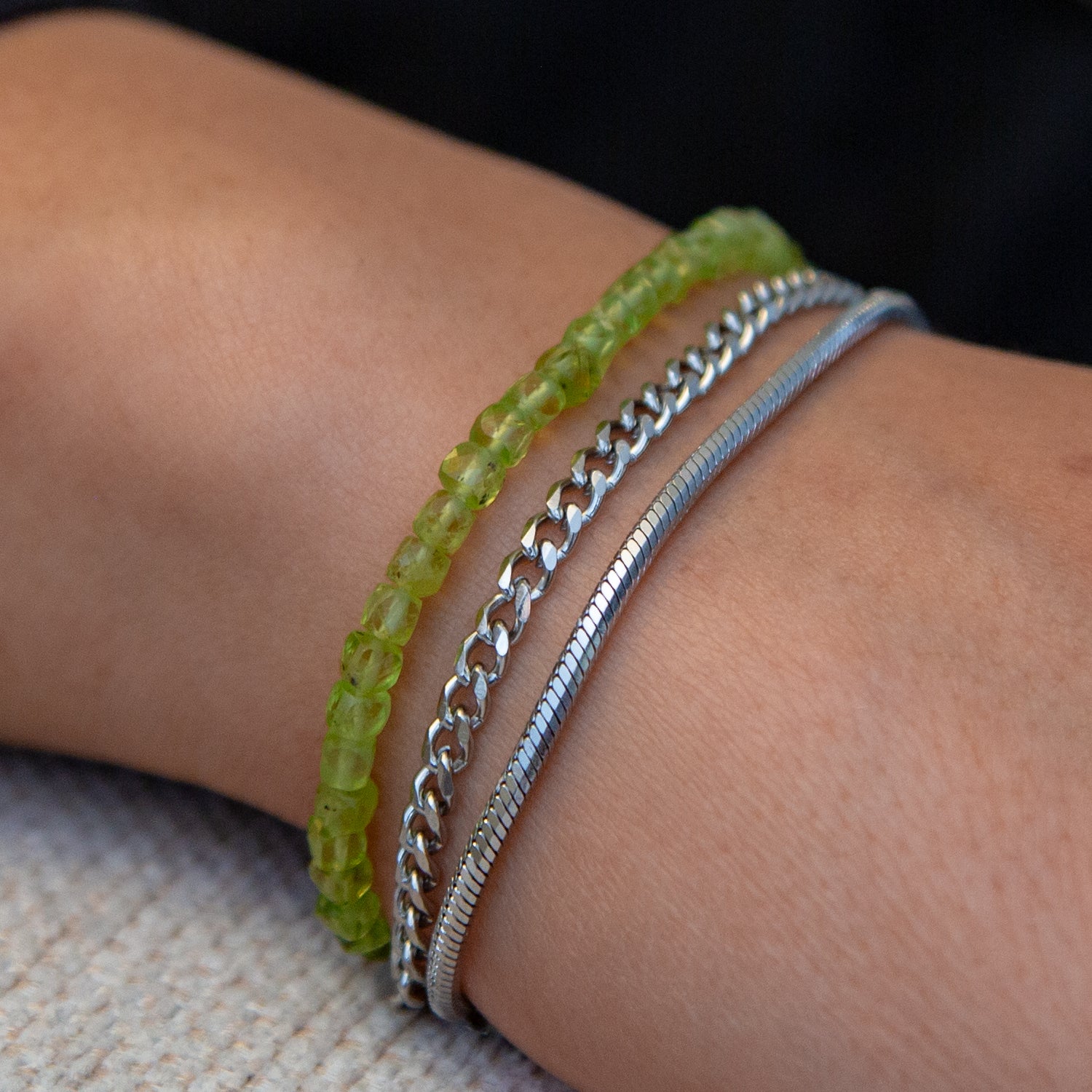 PERIDOT CUBE ARMBAND FACETTIERT 4MM - SET 2 HERREN