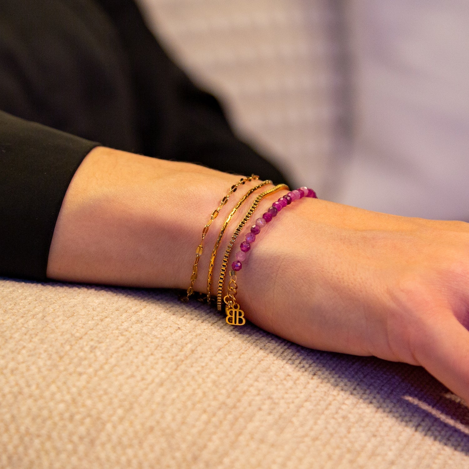 RUBIN ARMBAND FACETTIERT 3MM - SET 3 DAMEN