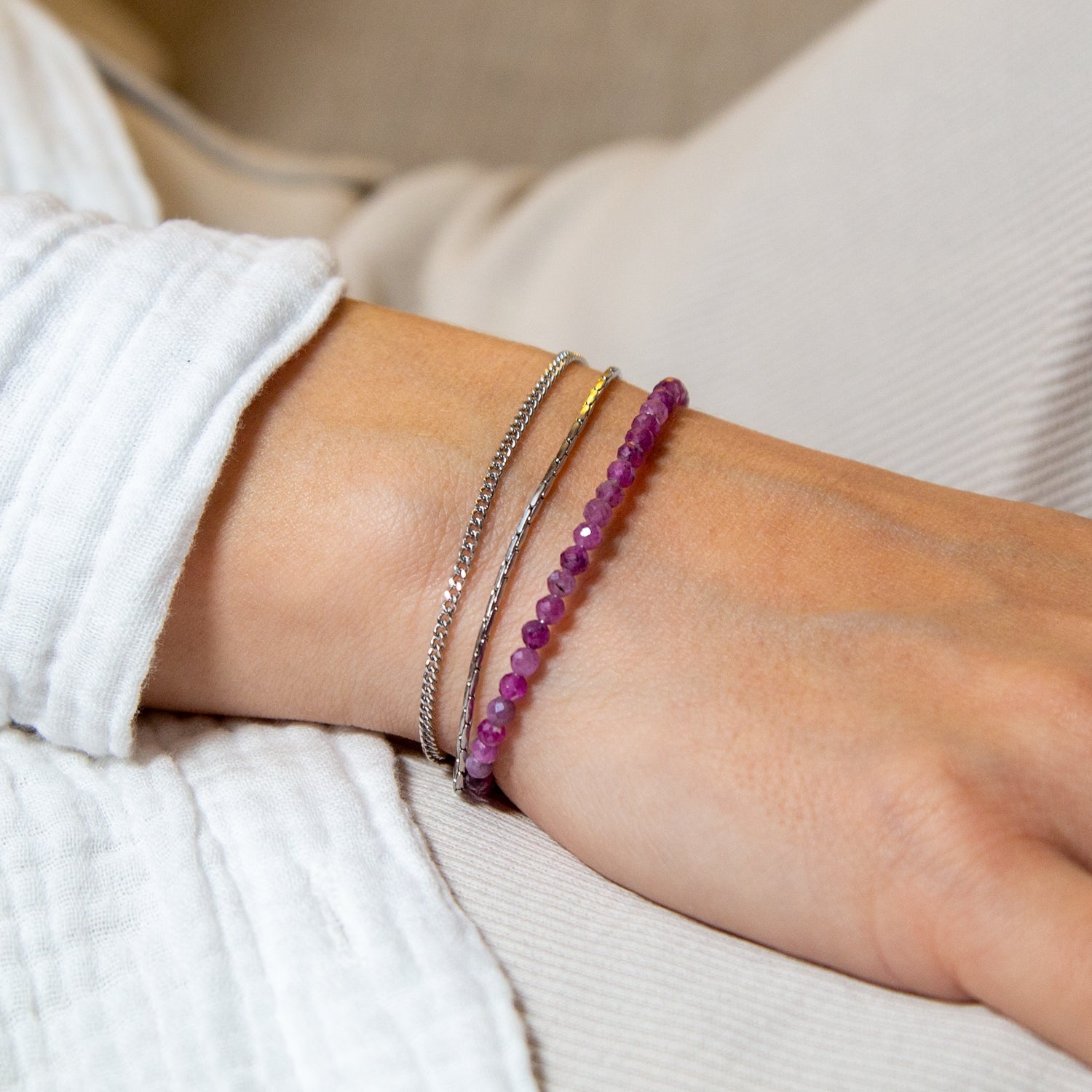 RUBIN ARMBAND FACETTIERT 3MM - SET 2 DAMEN