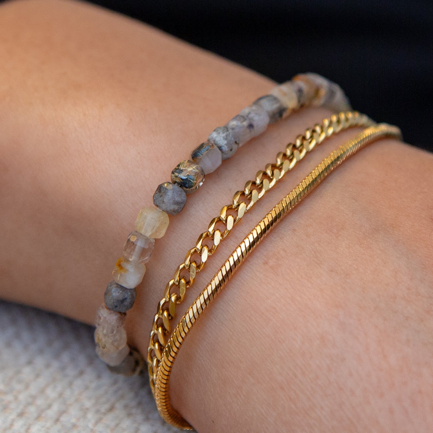 RUTILQUARZ CUBE ARMBAND FACETTIERT 4MM - SET 2 HERREN