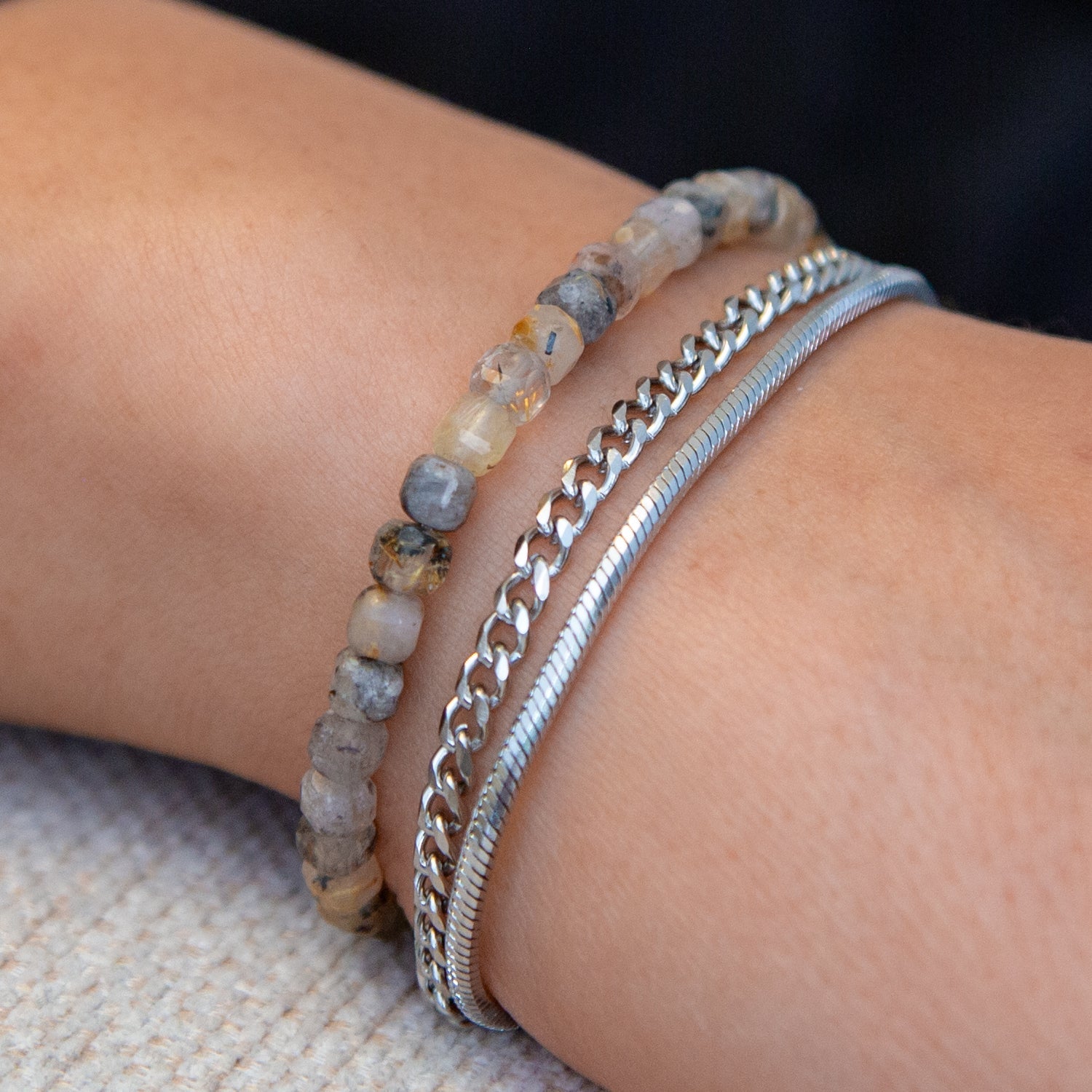 RUTILQUARZ CUBE ARMBAND FACETTIERT 4MM - SET 2 HERREN