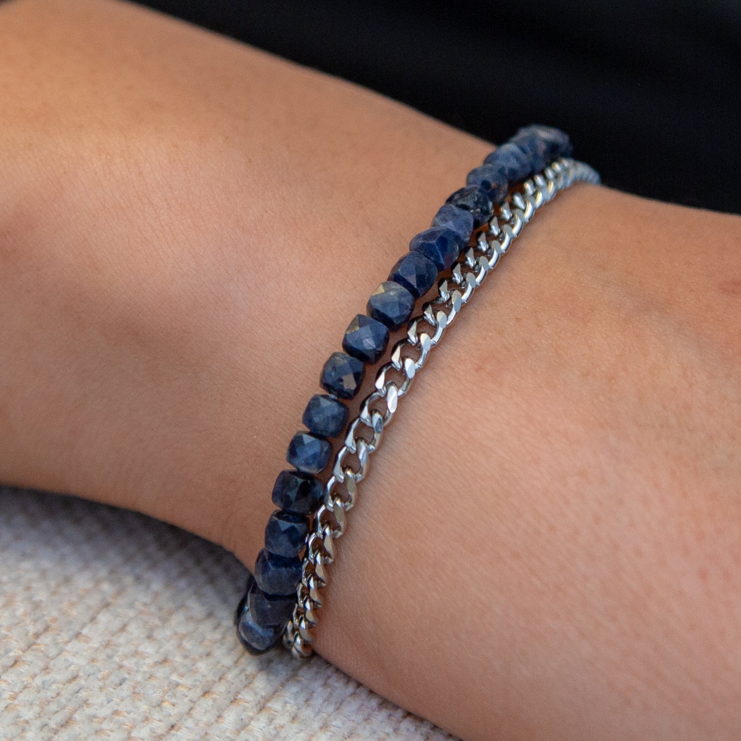 SAPHIR CUBE ARMBAND FACETTIERT 4MM - SET 1 HERREN - BONES & BUDDHAS
