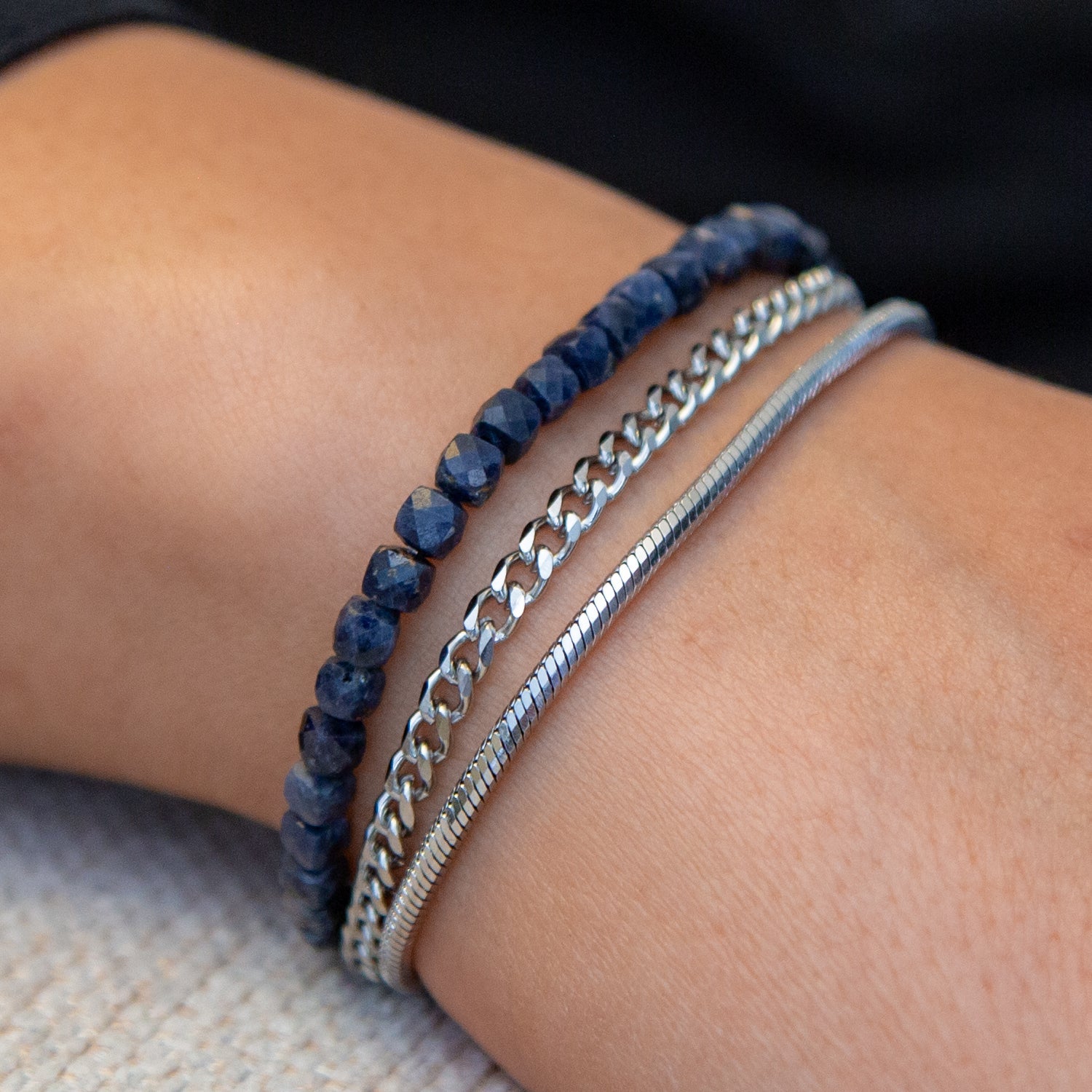 SAPHIR CUBE ARMBAND FACETTIERT 4MM - SET 2 HERREN - BONES & BUDDHAS