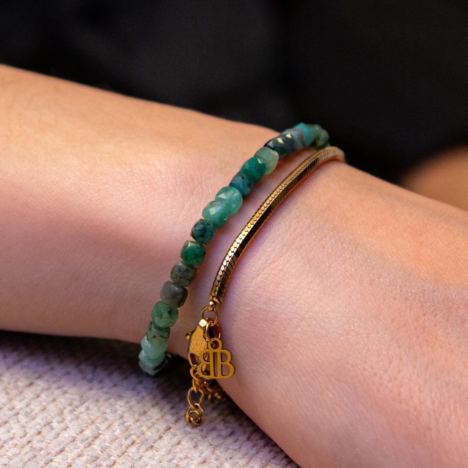 SMARAGD CUBE ARMBAND FACETTIERT 4MM - SET 1 DAMEN - BONES & BUDDHAS