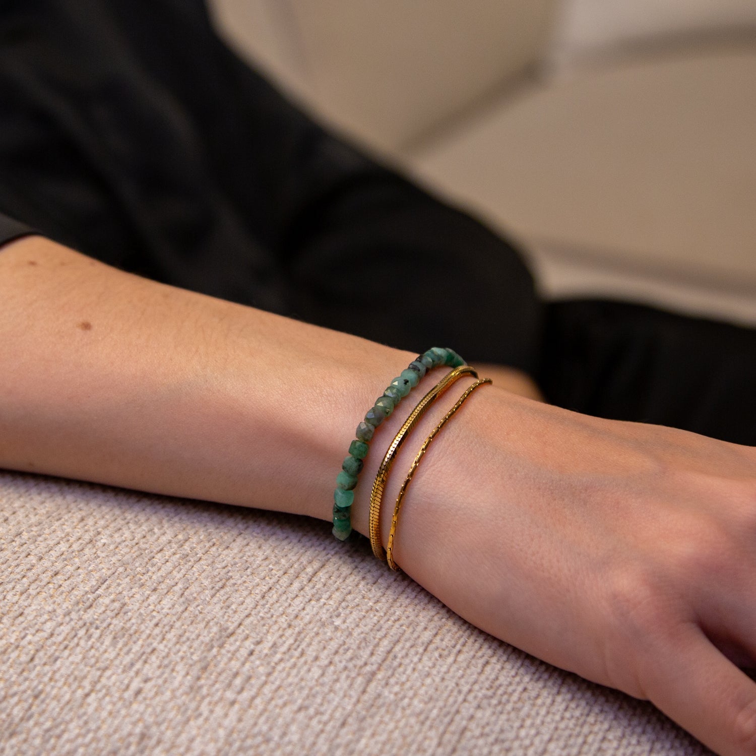 SMARAGD CUBE ARMBAND FACETTIERT 4MM - SET 2 DAMEN - BONES & BUDDHAS