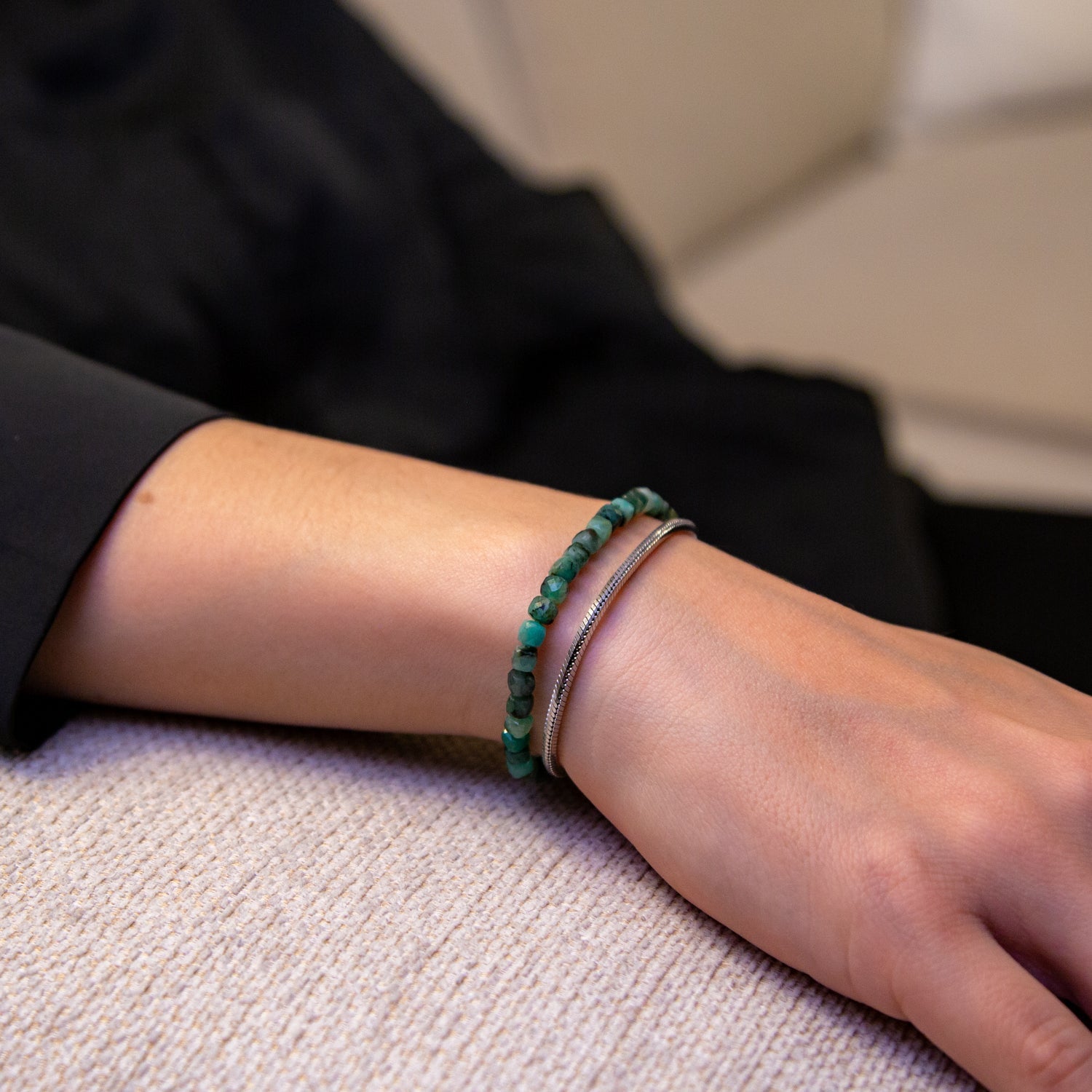 SMARAGD CUBE ARMBAND FACETTIERT 4MM - SET 1 DAMEN - BONES & BUDDHAS