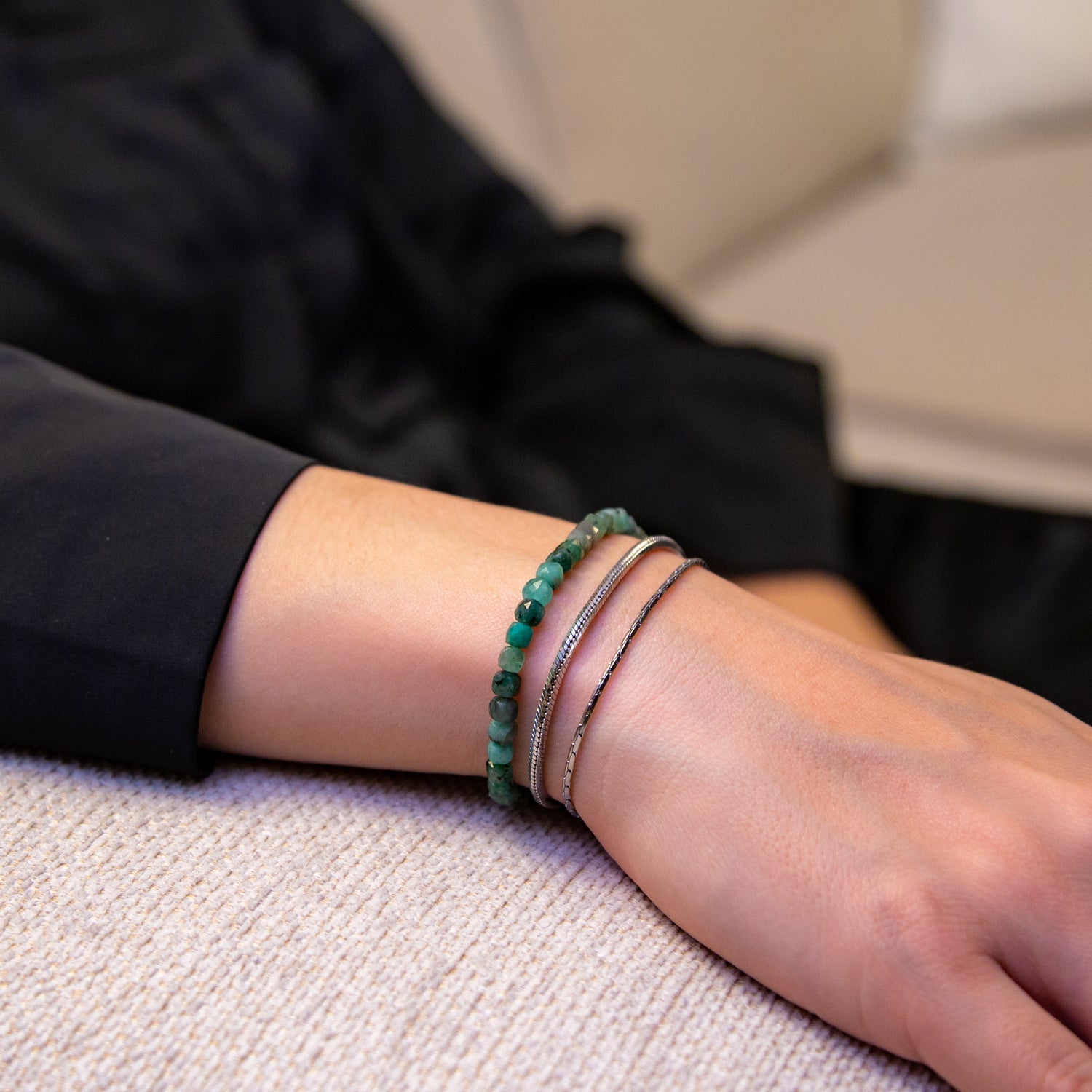 SMARAGD CUBE ARMBAND FACETTIERT 4MM - SET 2 DAMEN - BONES & BUDDHAS
