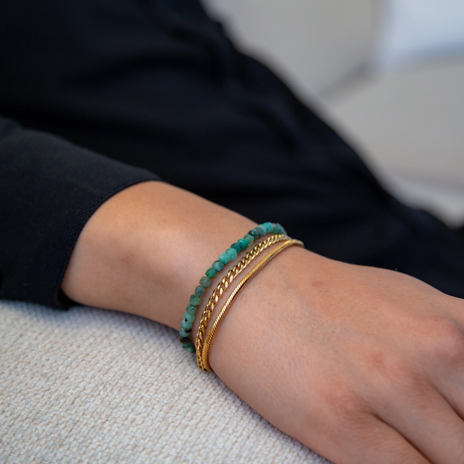 SMARAGD CUBE ARMBAND FACETTIERT 4MM - SET 2 HERREN - BONES & BUDDHAS