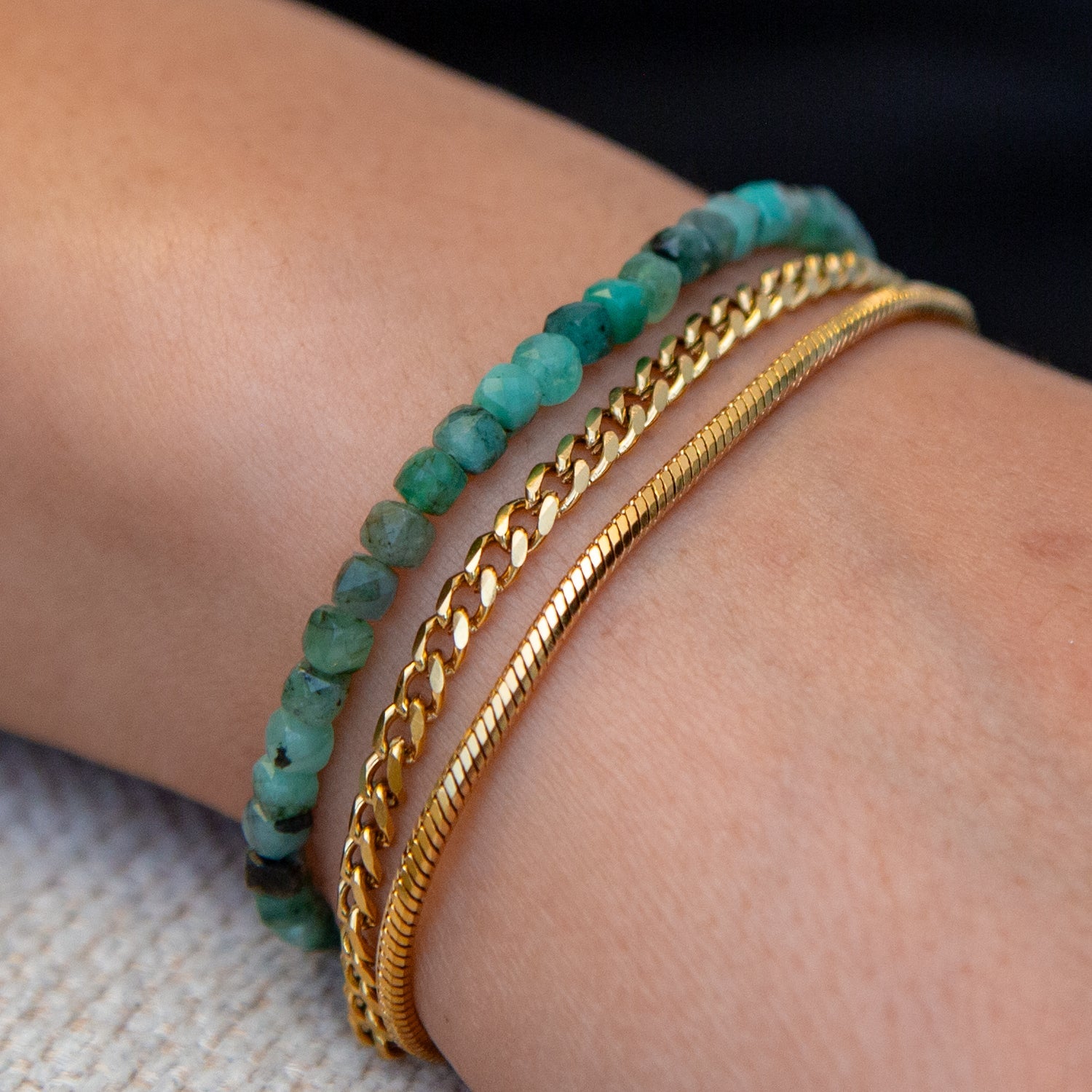 SMARAGD CUBE ARMBAND FACETTIERT 4MM - SET 2 HERREN - BONES & BUDDHAS