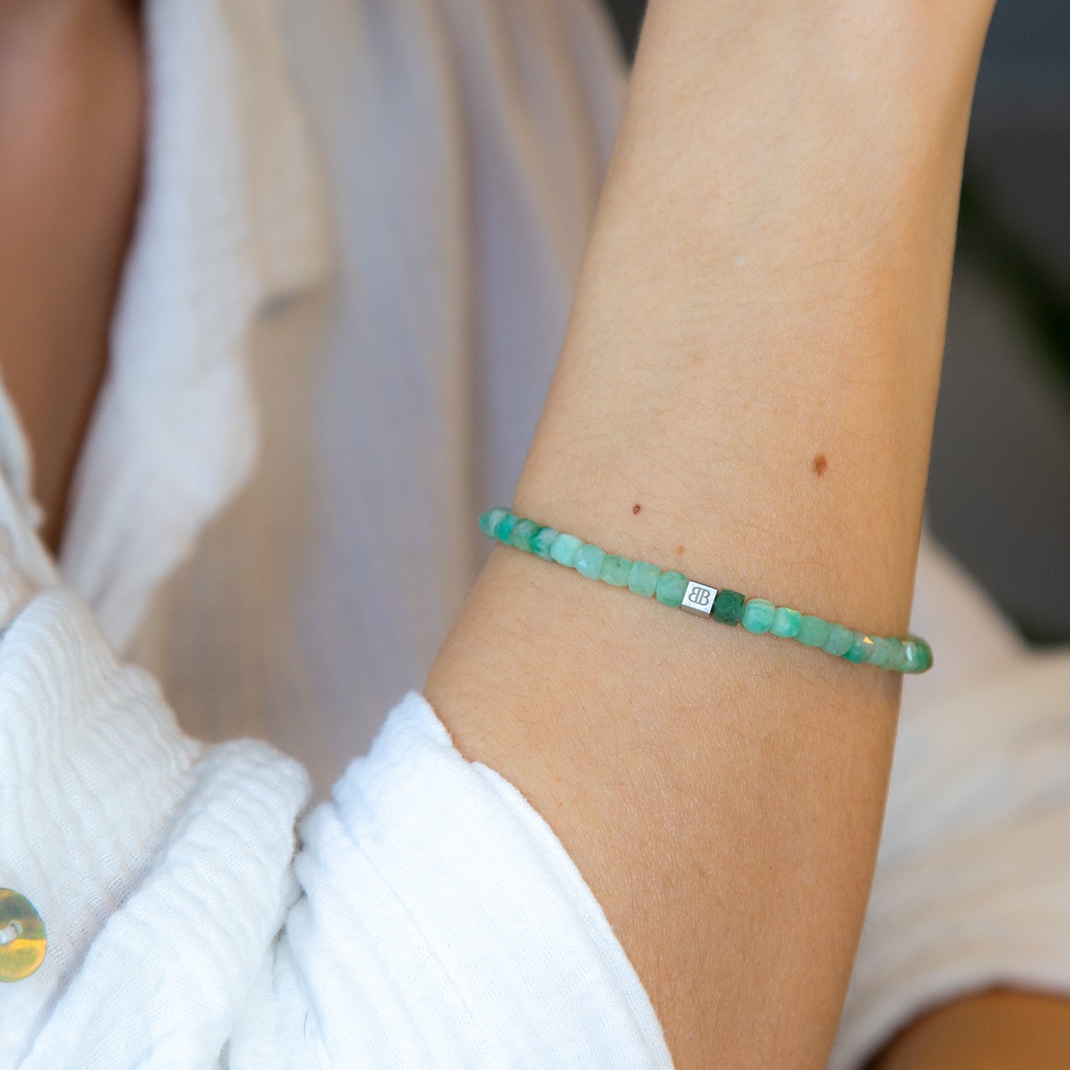 Kolumbianischer Smaragd Cube Armband facettiert 4 mm