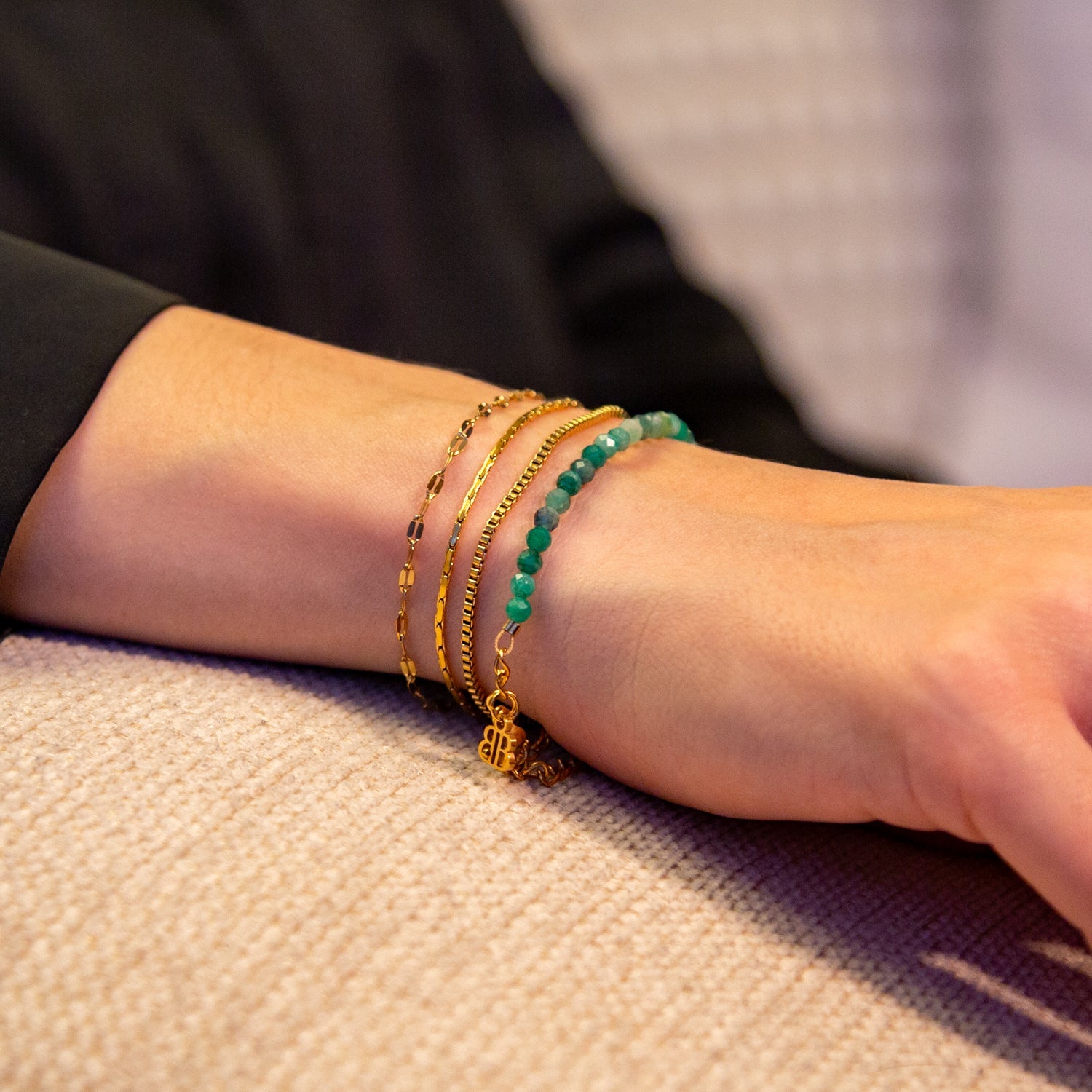 SMARAGD ARMBAND FACETTIERT 3MM - SET 3 DAMEN