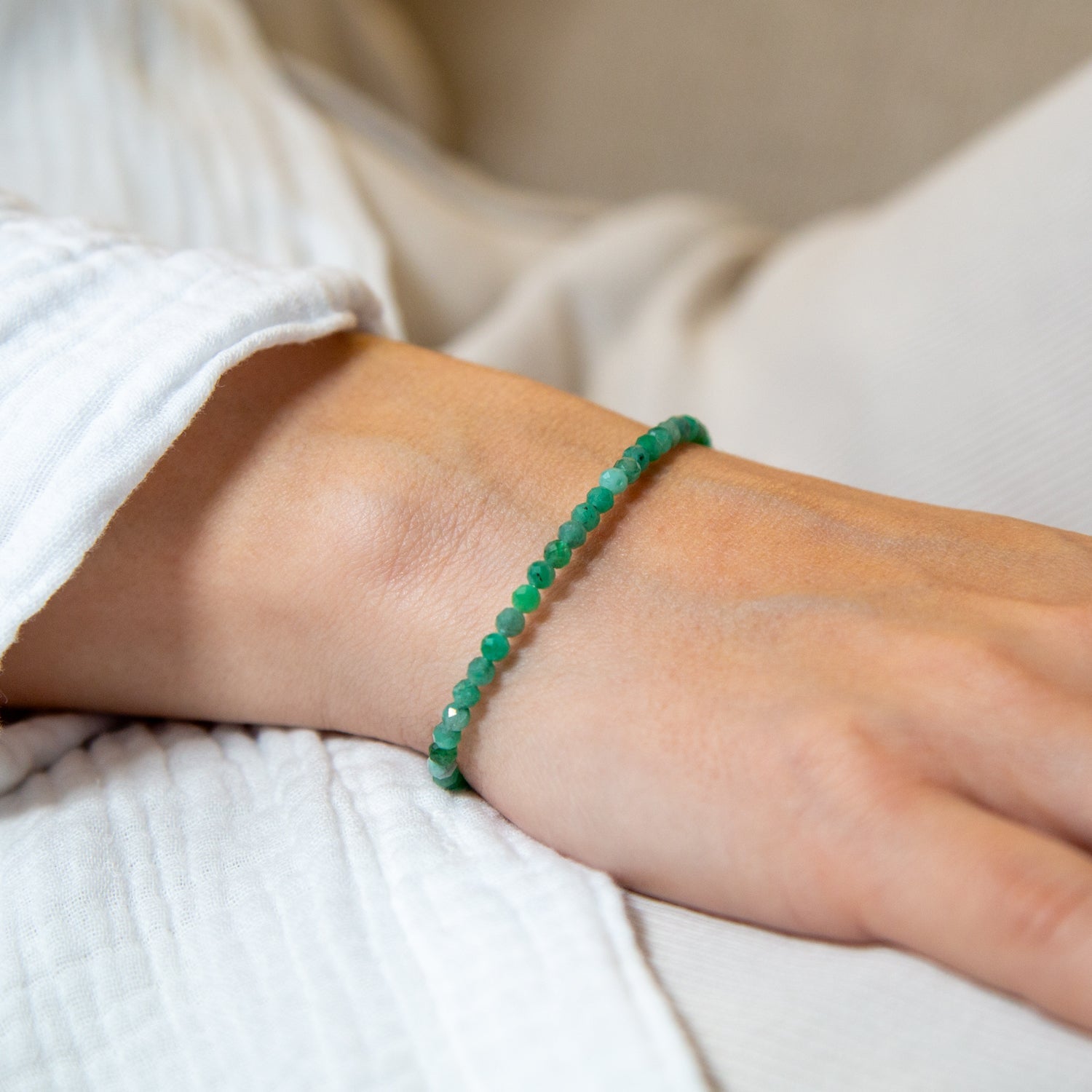 Smaragd Armband facettiert 3mm- Mai Birthstone - BONES & BUDDHAS