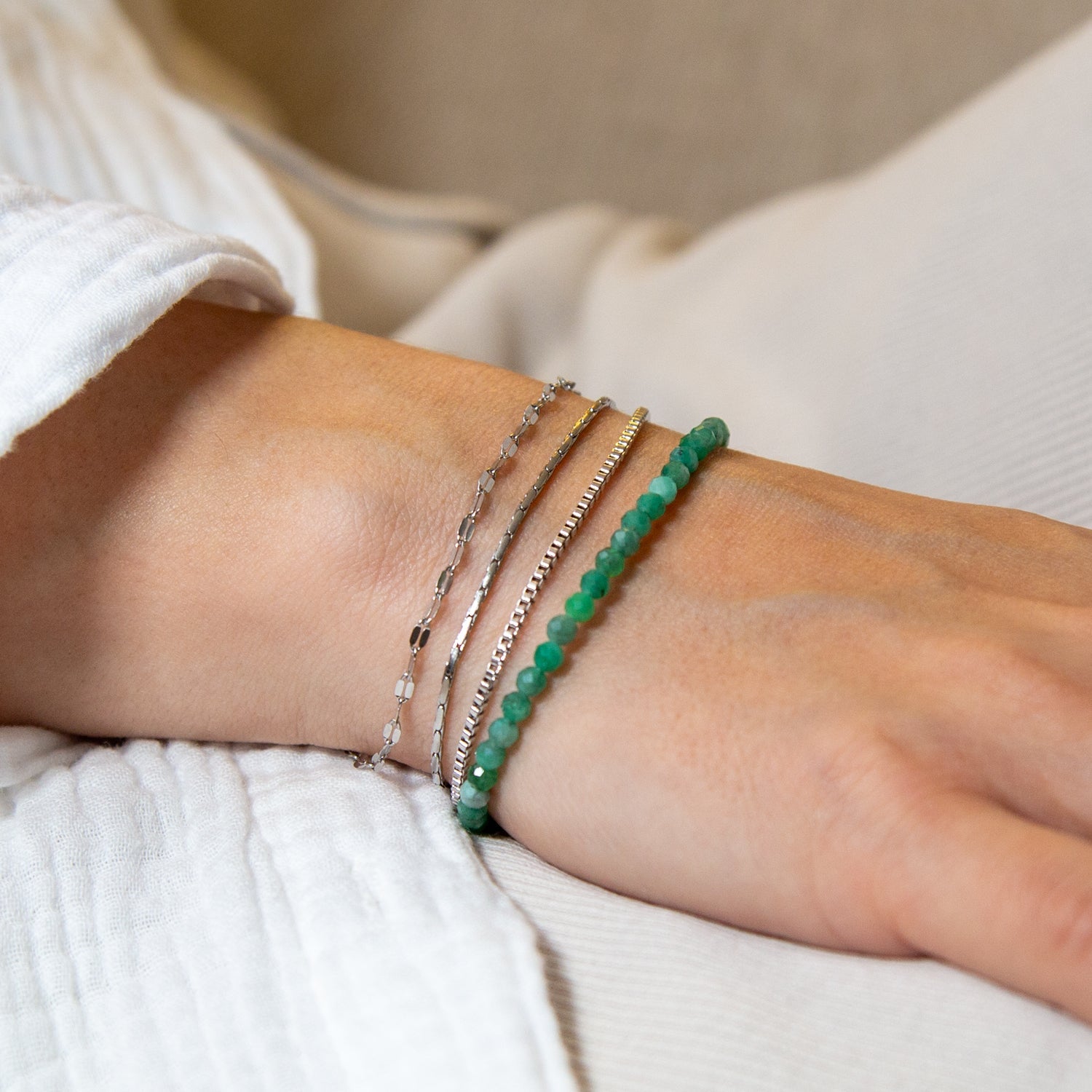 SMARAGD ARMBAND FACETTIERT 3MM - SET 3 DAMEN