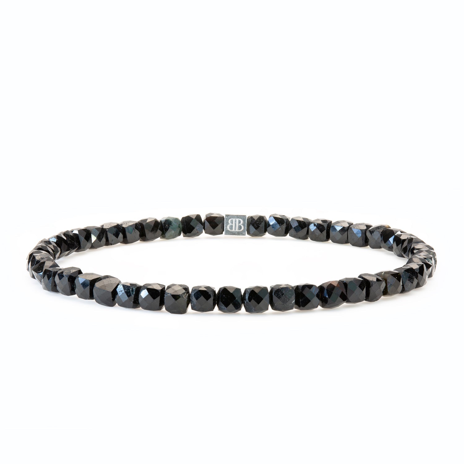 SCHWARZER TURMALIN CUBE ARMBAND FACETTIERT 4MM - SET 2 HERREN