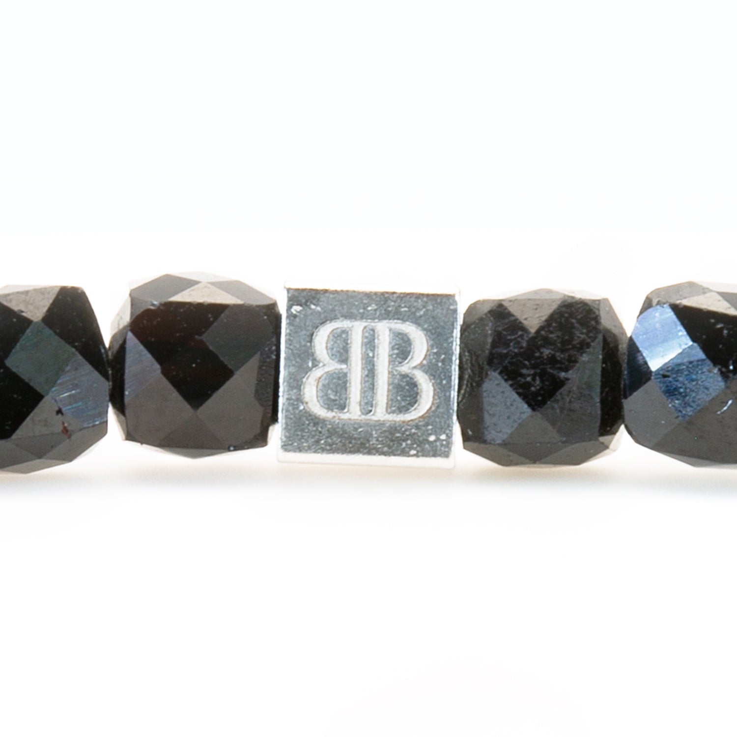 Schwarzer Turmalin Cube Armband facettiert 4 mm- Oktober Gebursstein - BONES & BUDDHAS