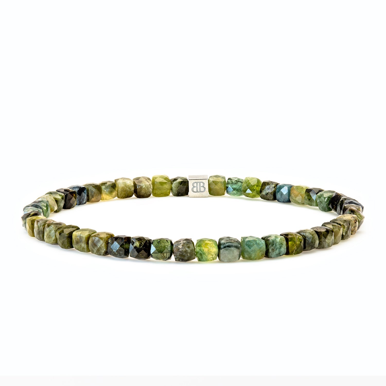 Grüner Turmalin Cube Armband facettiert 4 mm- Oktober Geburtsstein - BONES & BUDDHAS