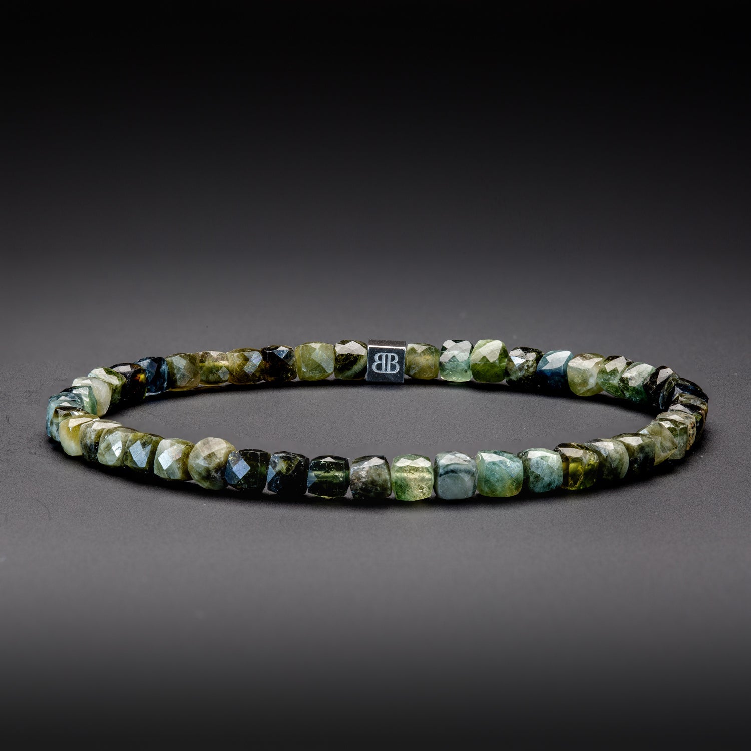 GRÜNER TURMALIN CUBE ARMBAND FACETTIERT 4MM - SET 2 HERREN - BONES & BUDDHAS