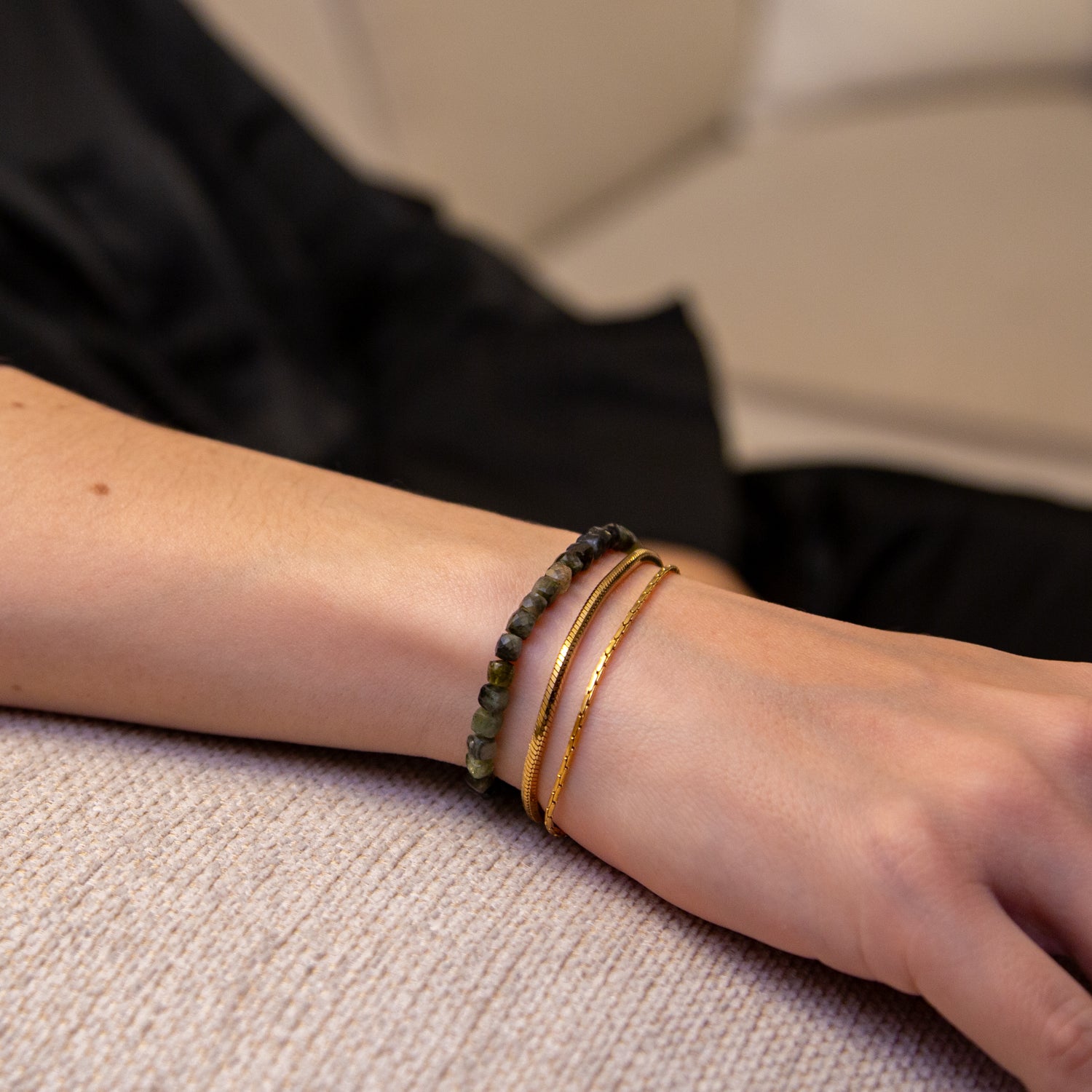 GRÜNER TURMALIN CUBE ARMBAND FACETTIERT 4MM - SET 2 DAMEN