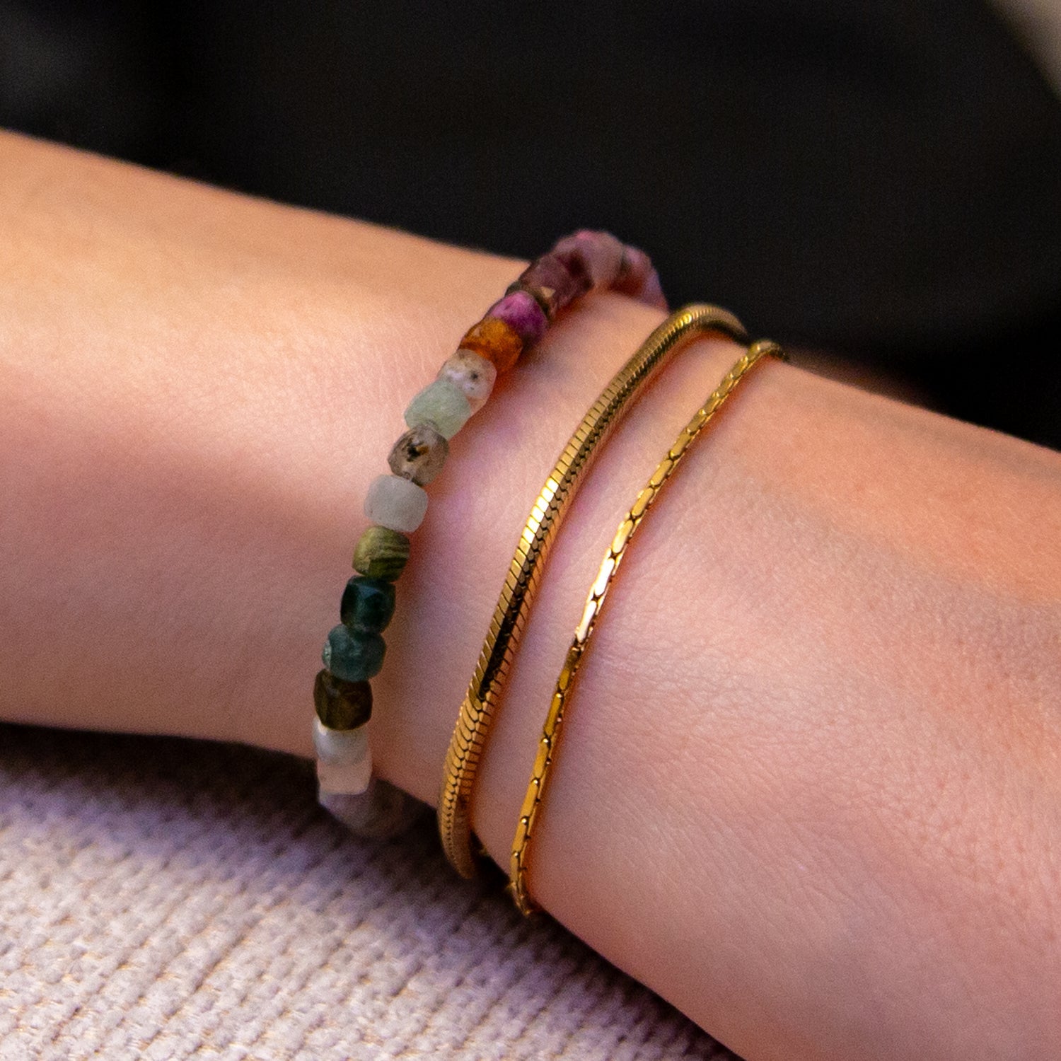 PINK GREEN TURMALIN CUBE ARMBAND FACETTIERT 4MM - SET 2 DAMEN - BONES & BUDDHAS