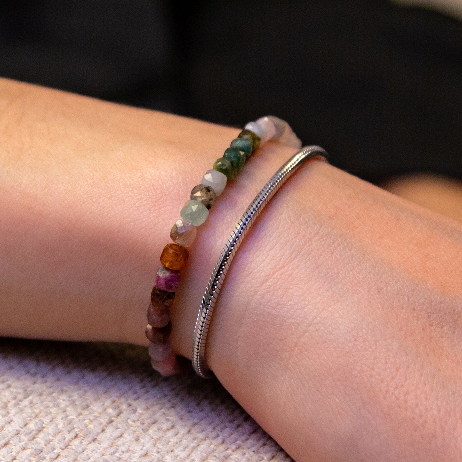 PINK GREEN TURMALIN CUBE ARMBAND FACETTIERT 4MM - SET 1 DAMEN