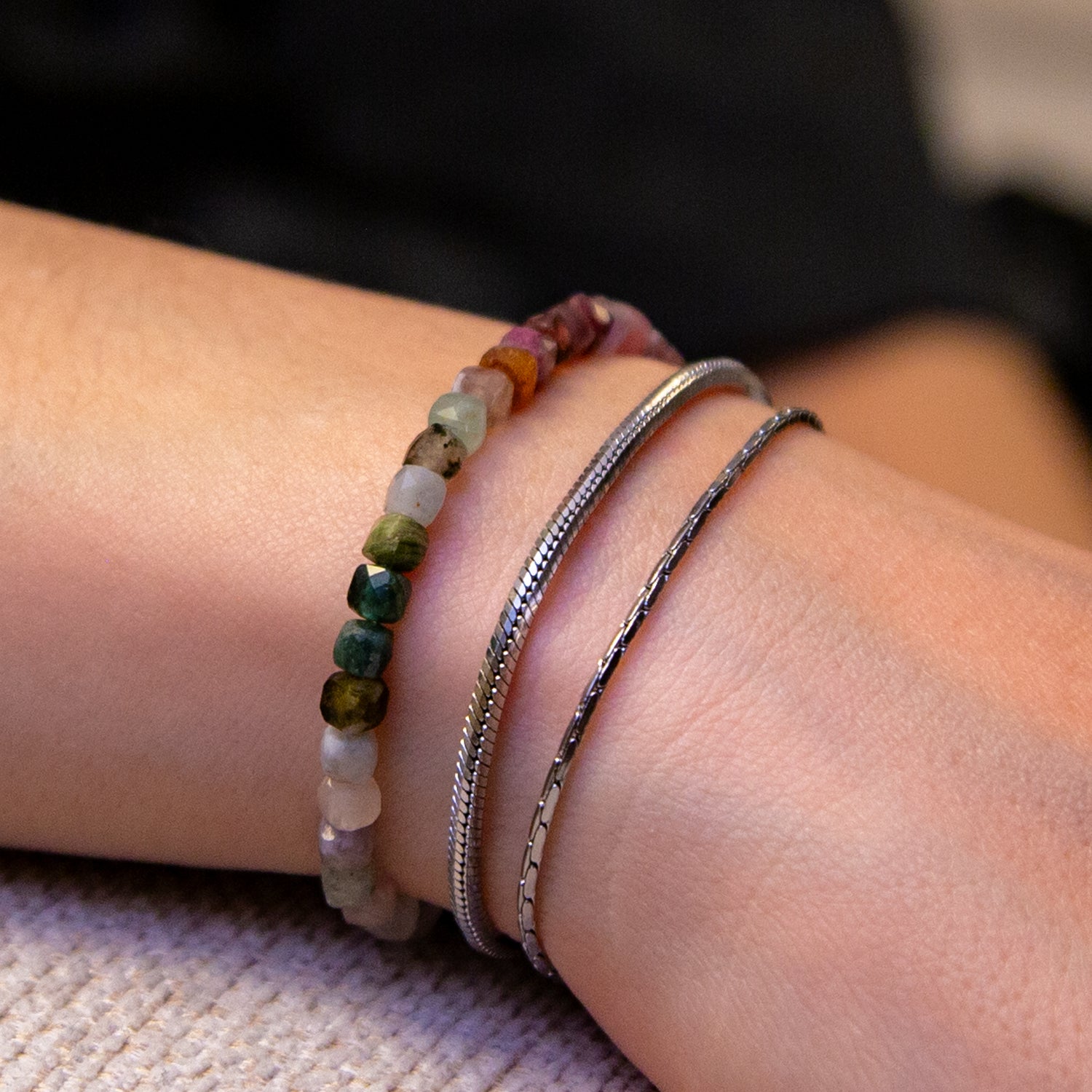 PINK GREEN TURMALIN CUBE ARMBAND FACETTIERT 4MM - SET 2 DAMEN